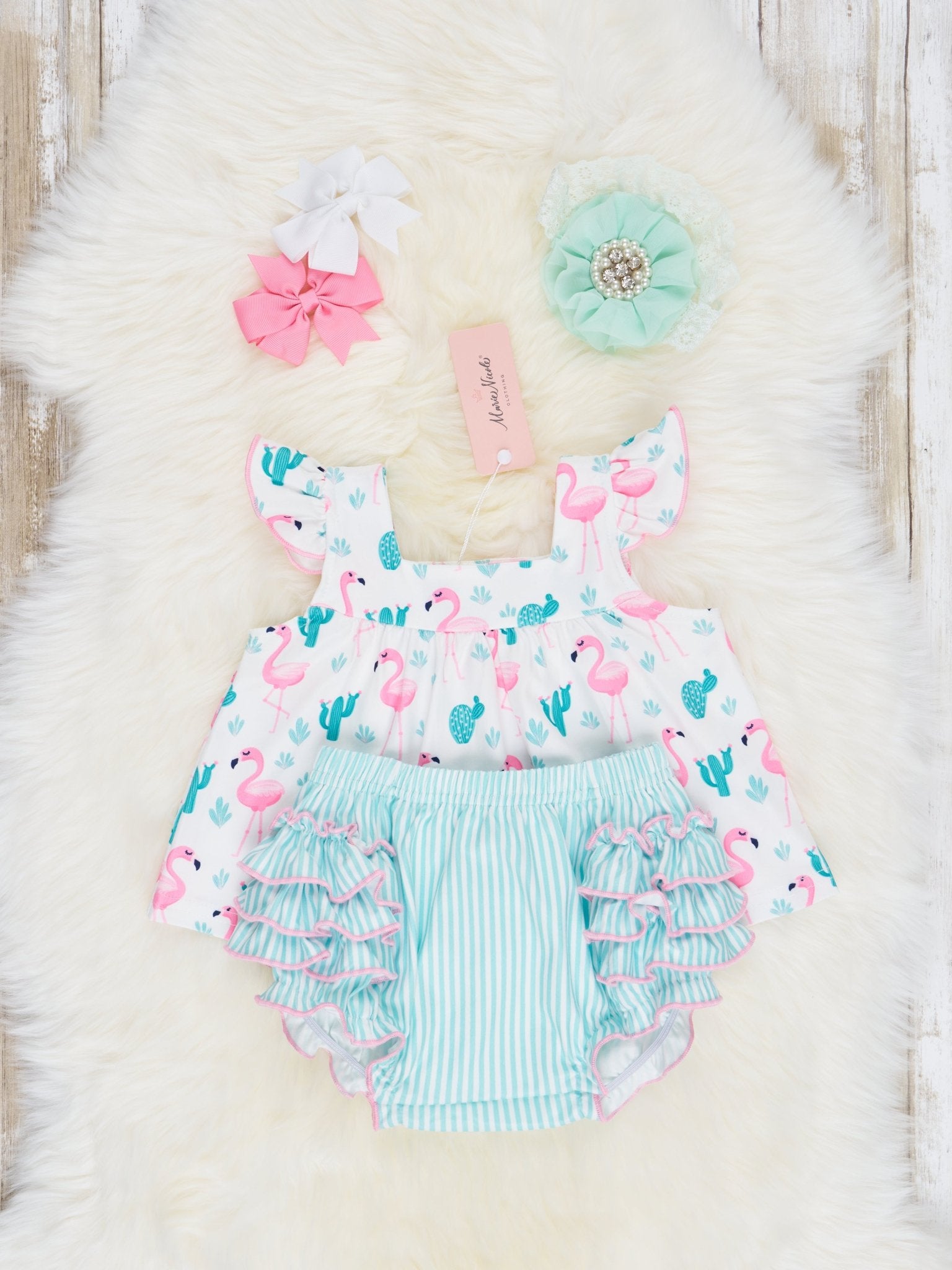 Flamingo Ruffle Top & Bloomers Outfit - Marie Nicole Clothing
