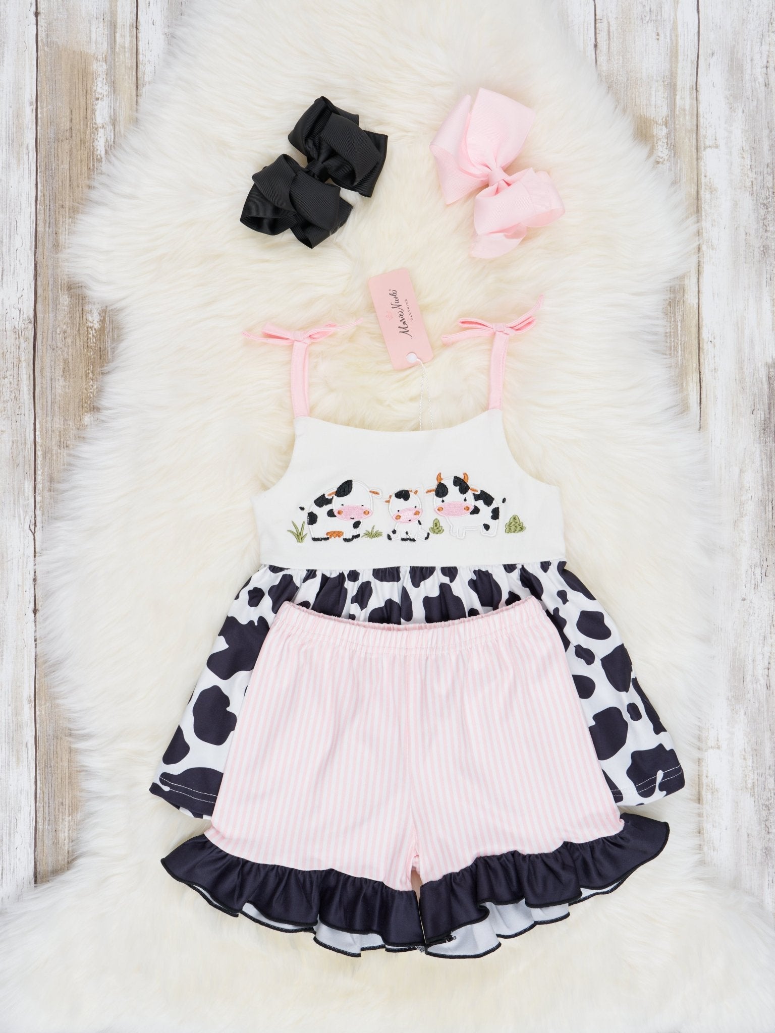 Smocked Cow Tie Outfit - Marie Nicole Clothing