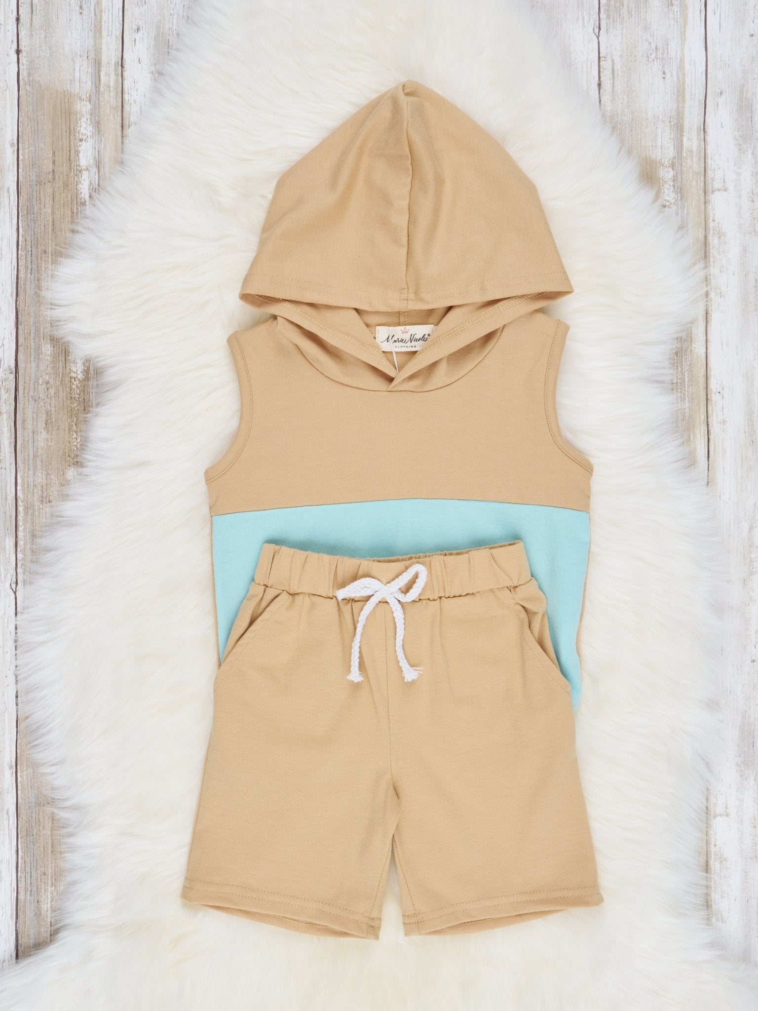 Tan & Blue Hoodie Outfit - Marie Nicole Clothing