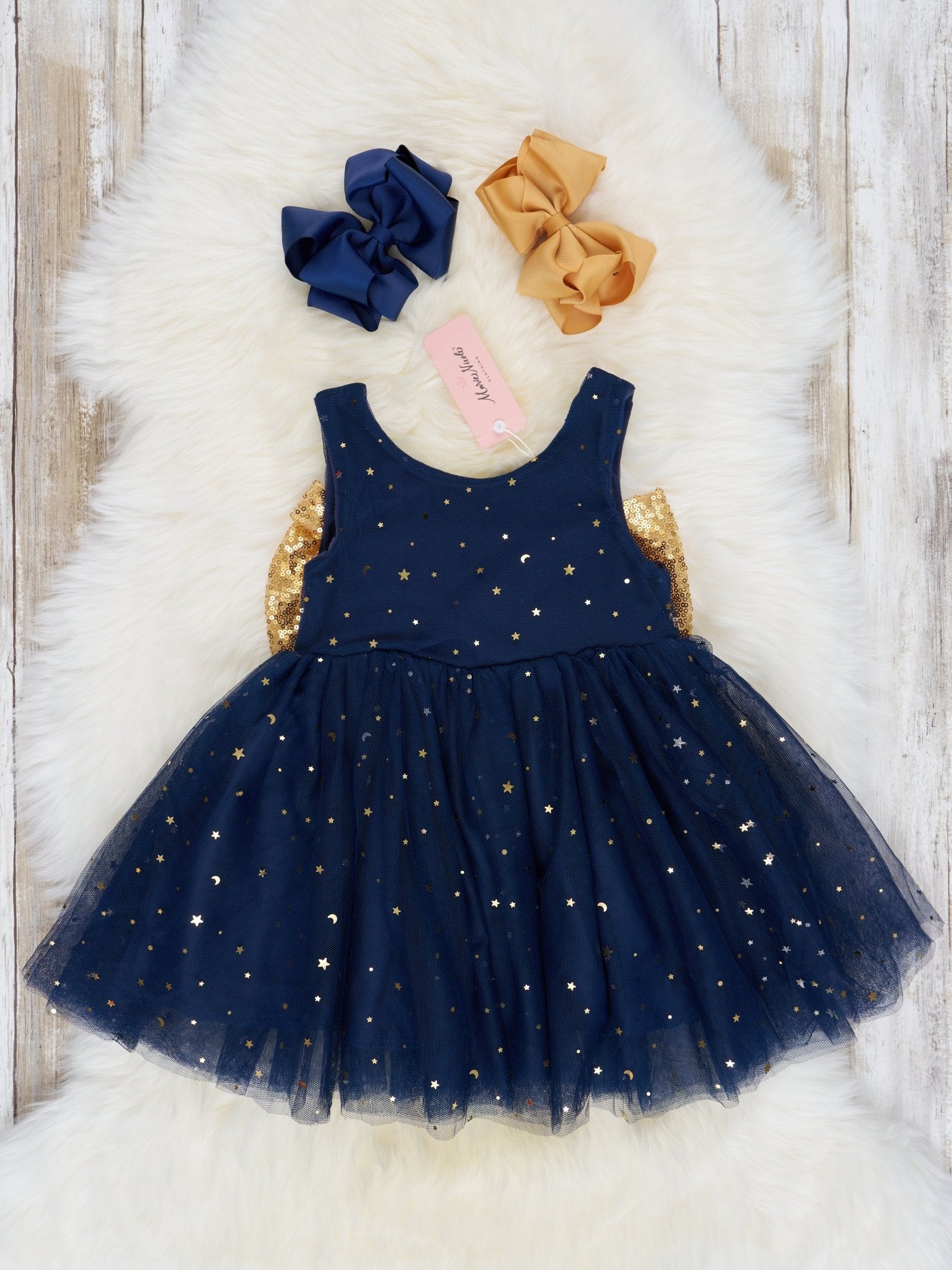 Navy Sparkly Tulle Tank Swing Dress - Marie Nicole Clothing