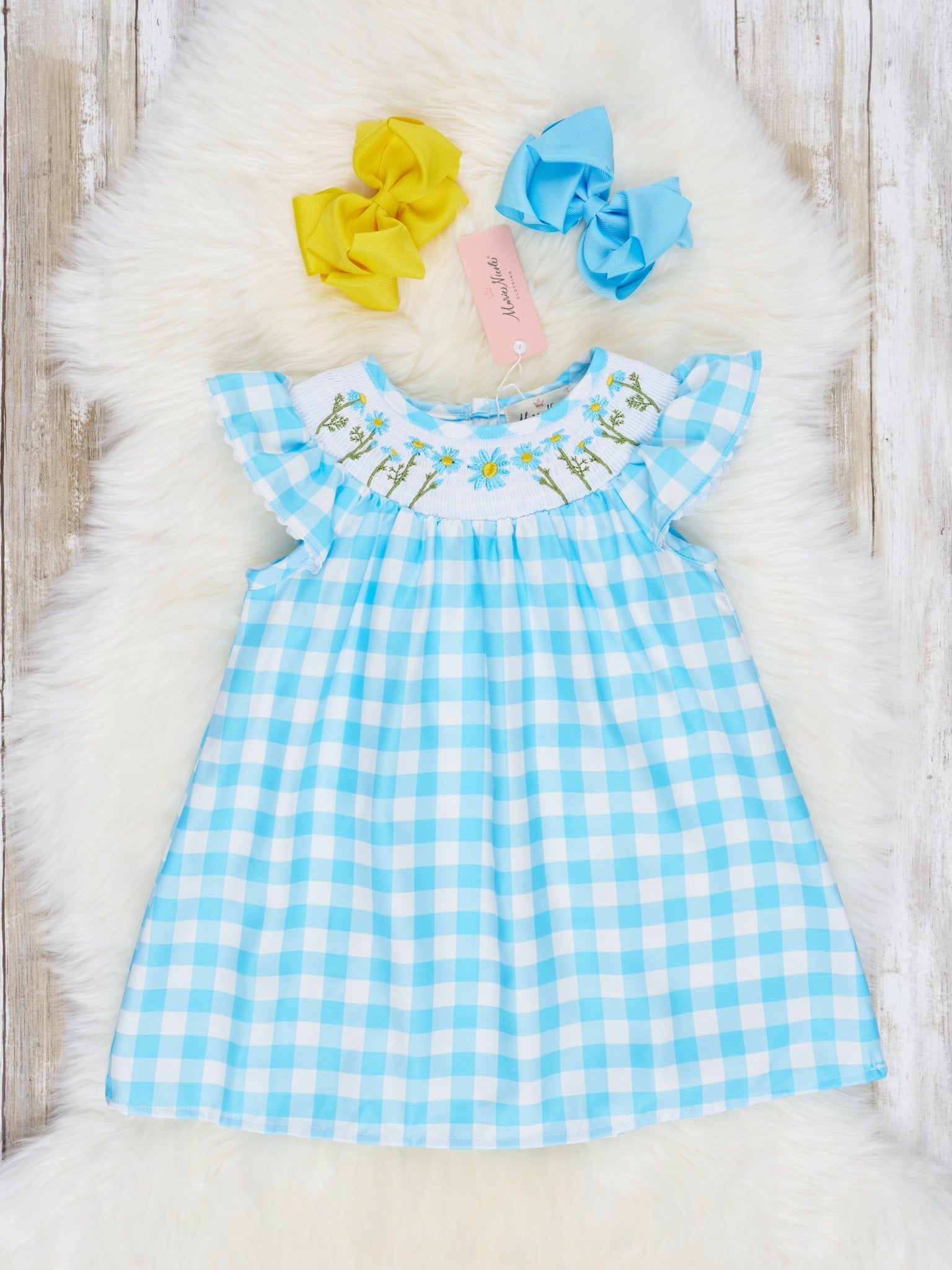Gingham Smocked Daisy Dress - Marie Nicole Clothing