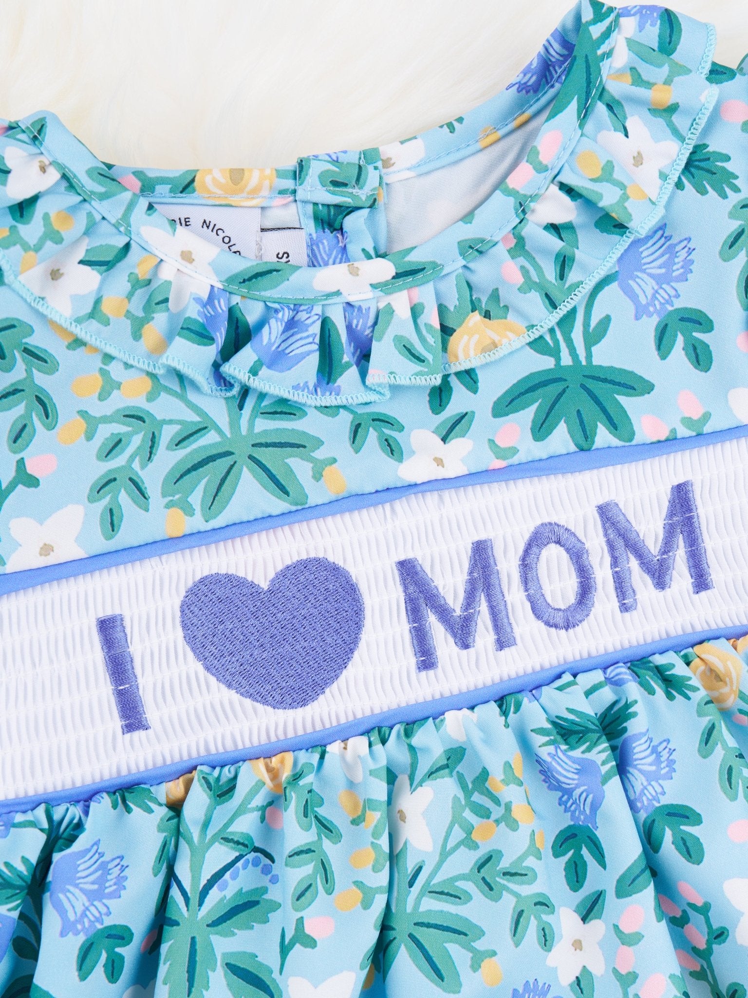 Floral "I Love Mom" Smocked Dress - Marie Nicole Clothing