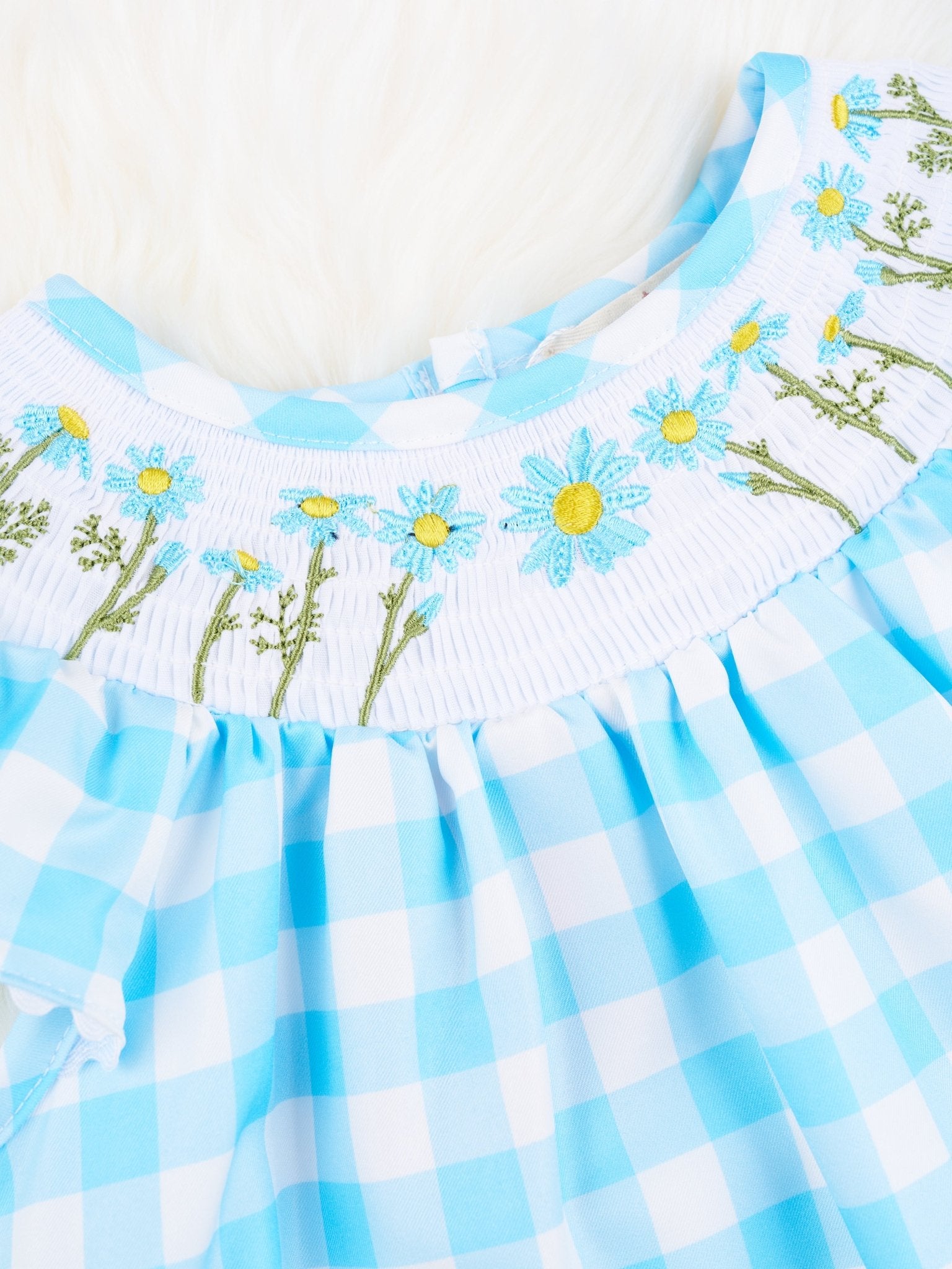 Gingham Smocked Daisy Dress - Marie Nicole Clothing