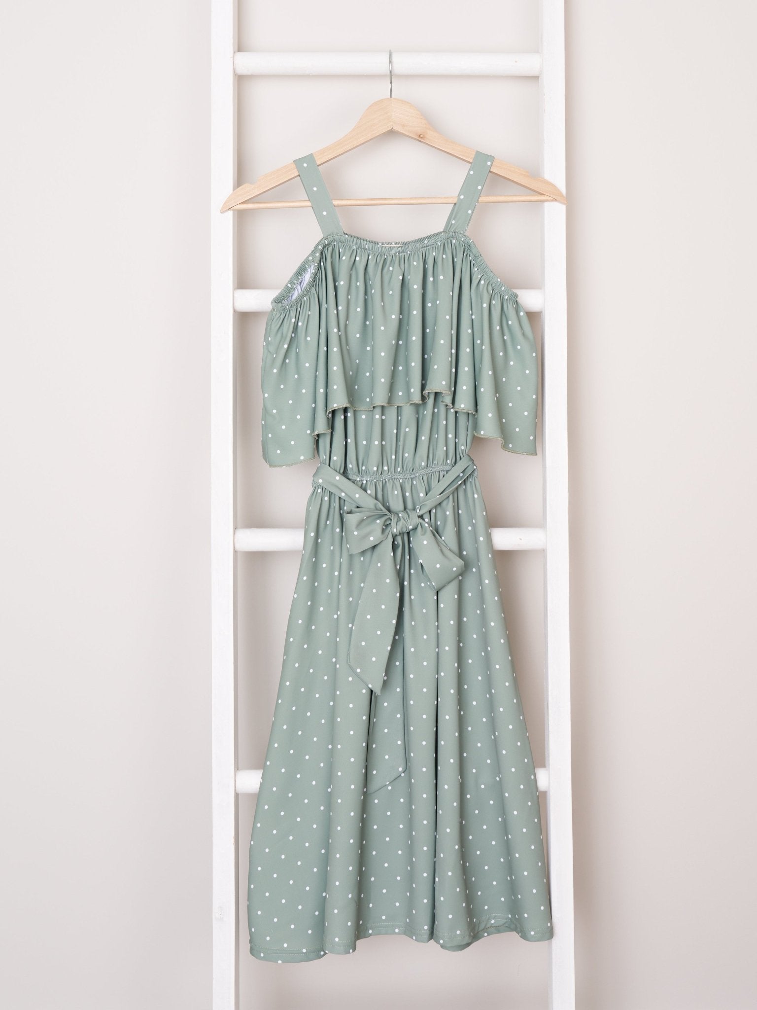 Mom & Me Green Polka Dot Ruffle Dress - Marie Nicole Clothing