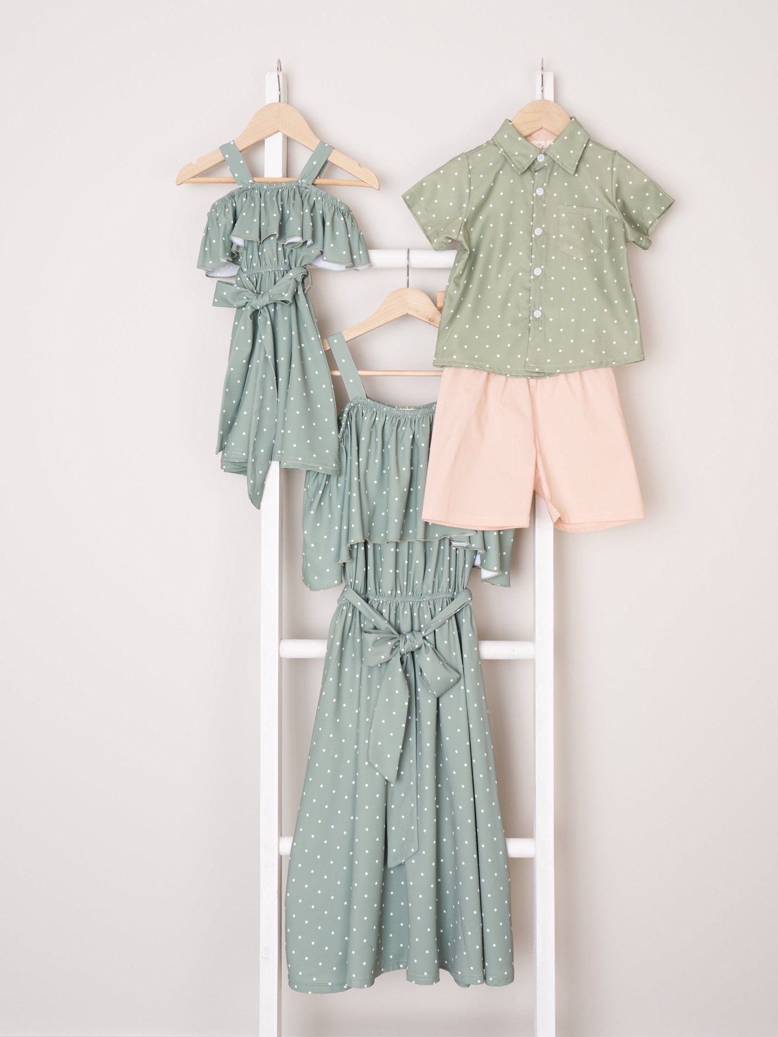Mom & Me Green Polka Dot Ruffle Dress - Marie Nicole Clothing