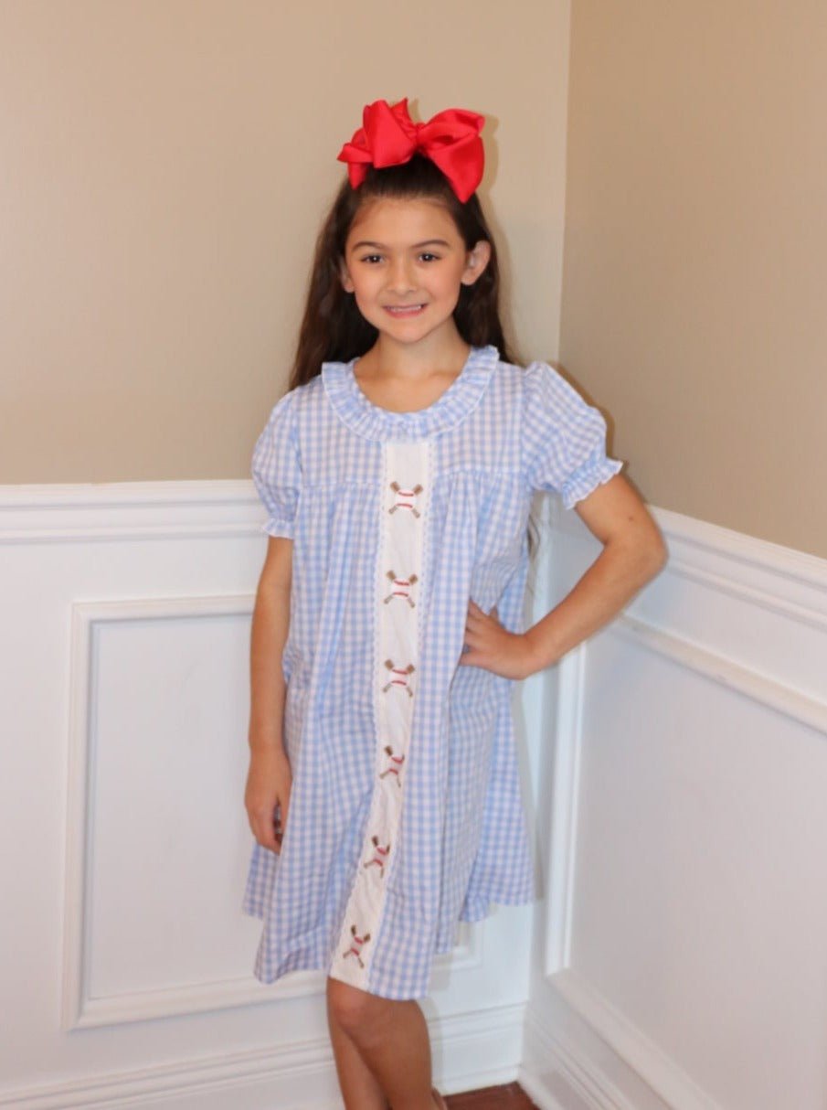 Blue Gingham Baseball Ruffle Dress - Marie Nicole Clothing