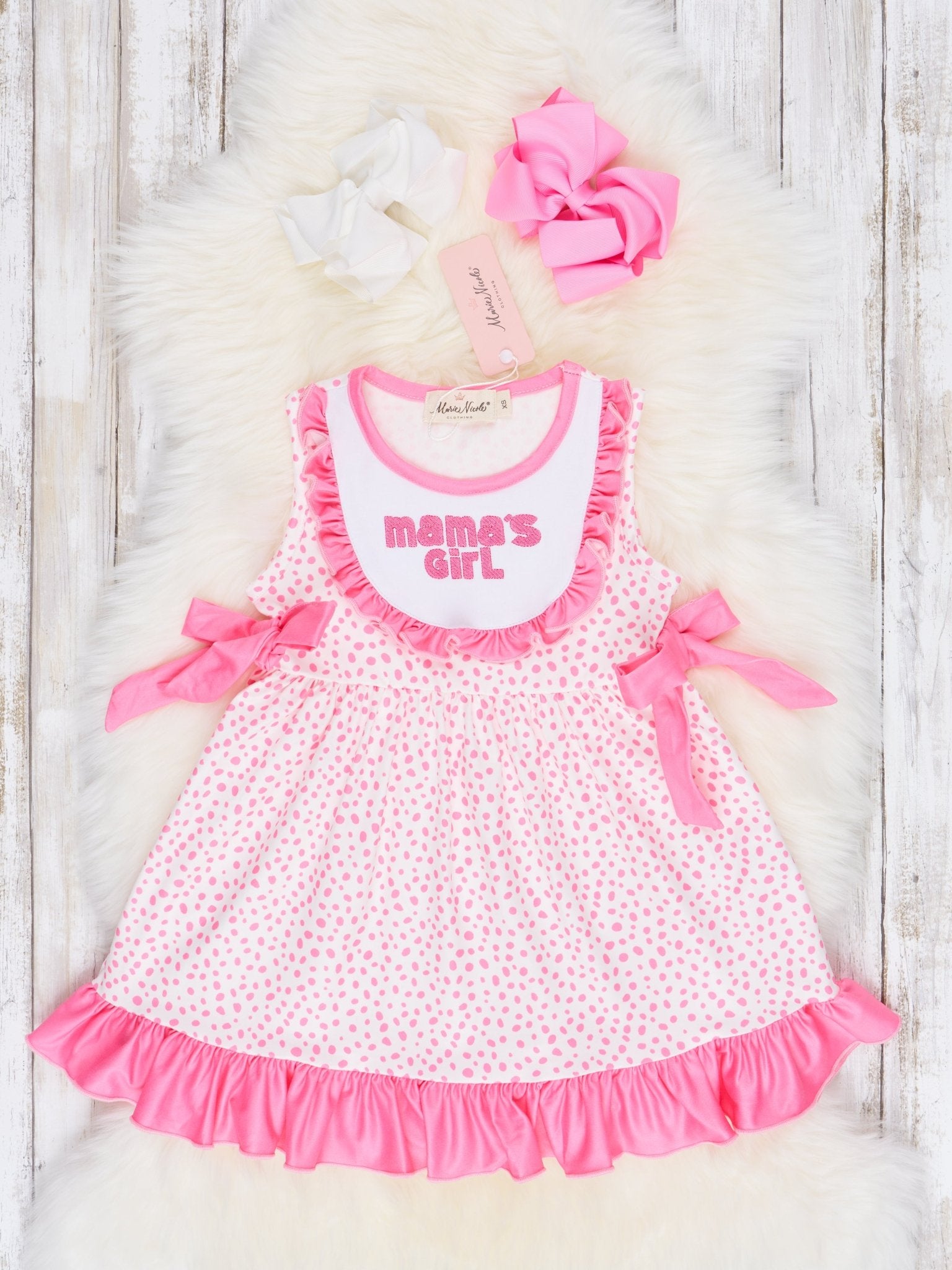 Pink Dot "Mama's Girl" Ruffle Dress - Marie Nicole Clothing