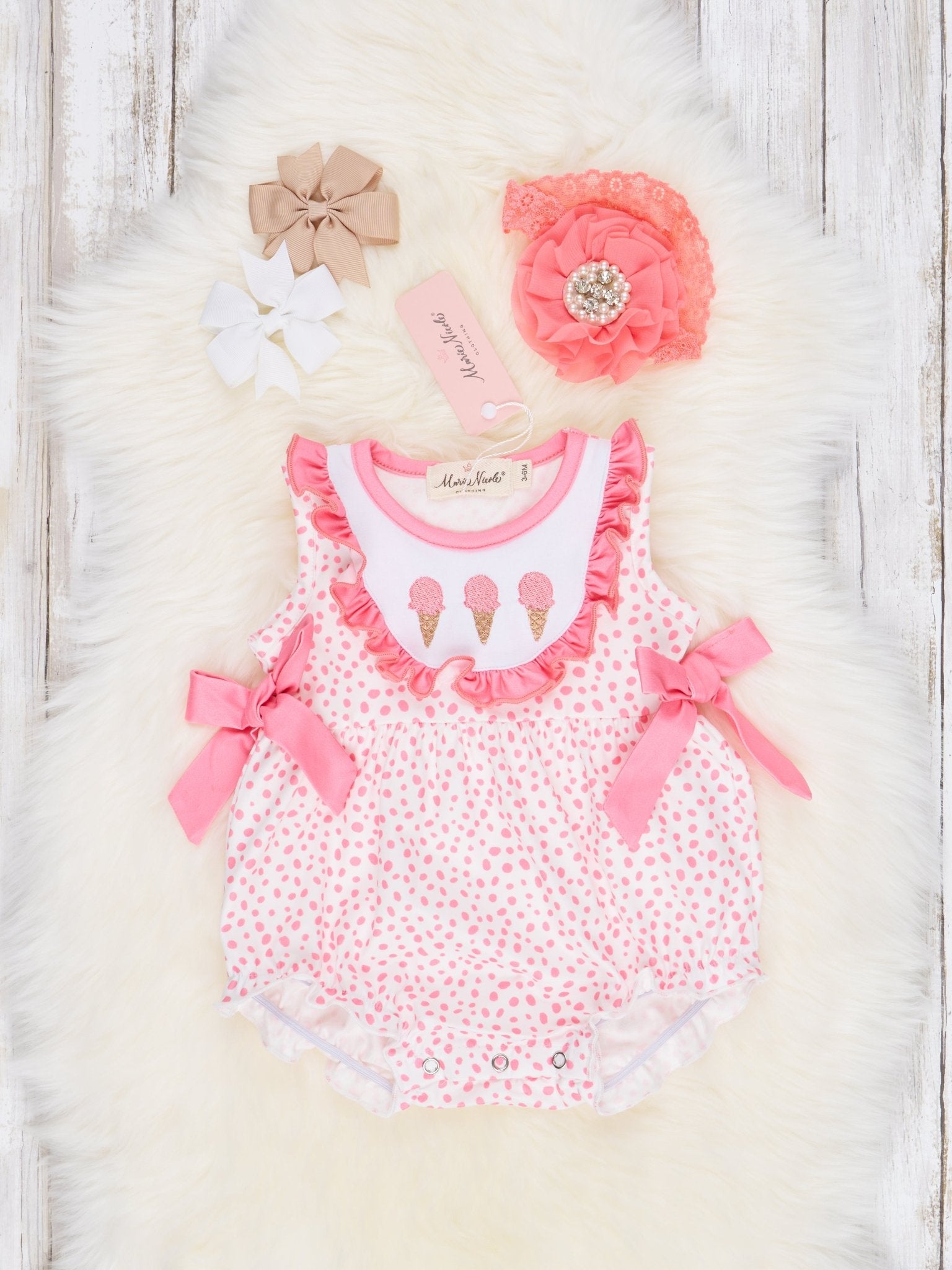 Pink Dot Ice Cream Ruffle Bubble Romper - Marie Nicole Clothing