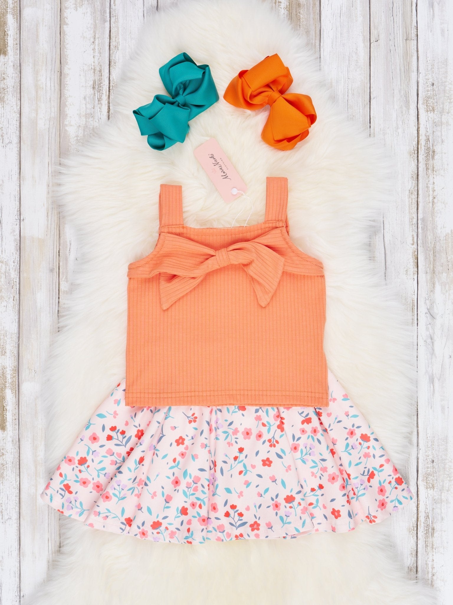 Orange Bow Top & Floral Skirt Outfit - Marie Nicole Clothing