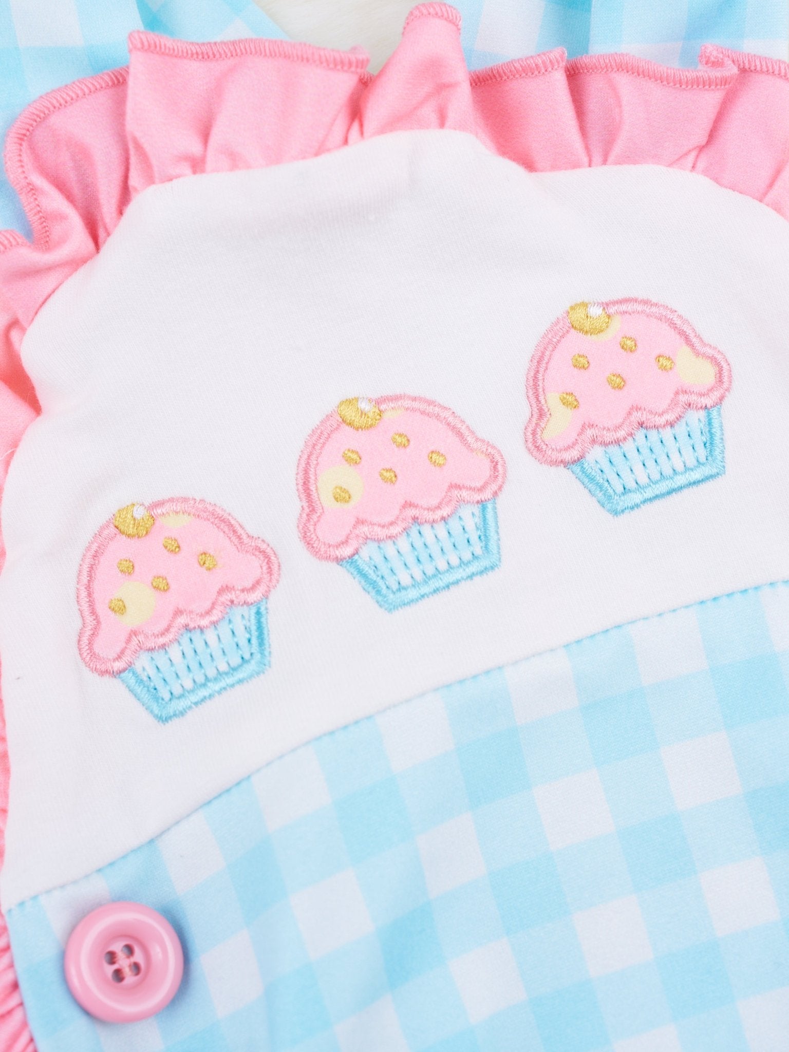 Blue Gingham Cupcake Ruffle Bubble Romper - Marie Nicole Clothing