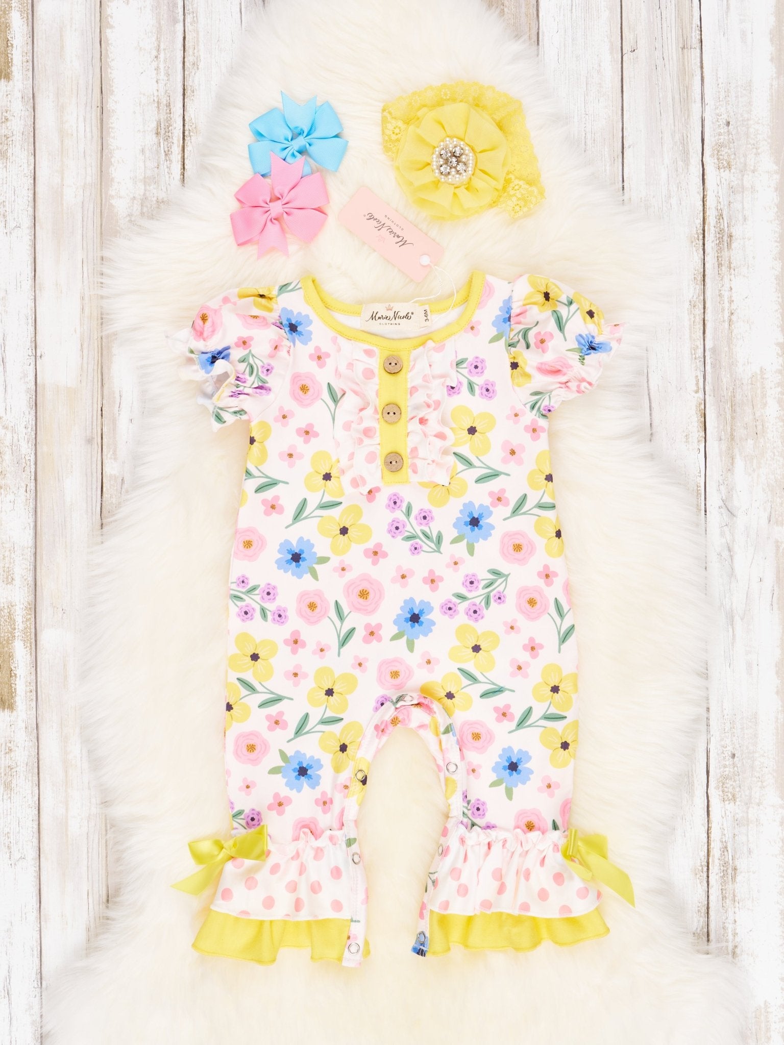Summer Buttercup Ruffle Romper - Marie Nicole Clothing