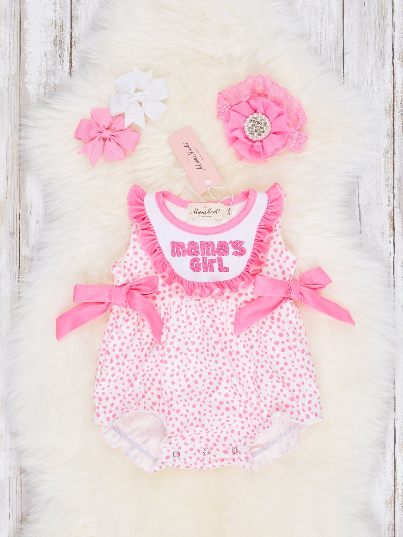Pink Dot "Mama's Girl" Ruffle Bubble Romper - Marie Nicole Clothing