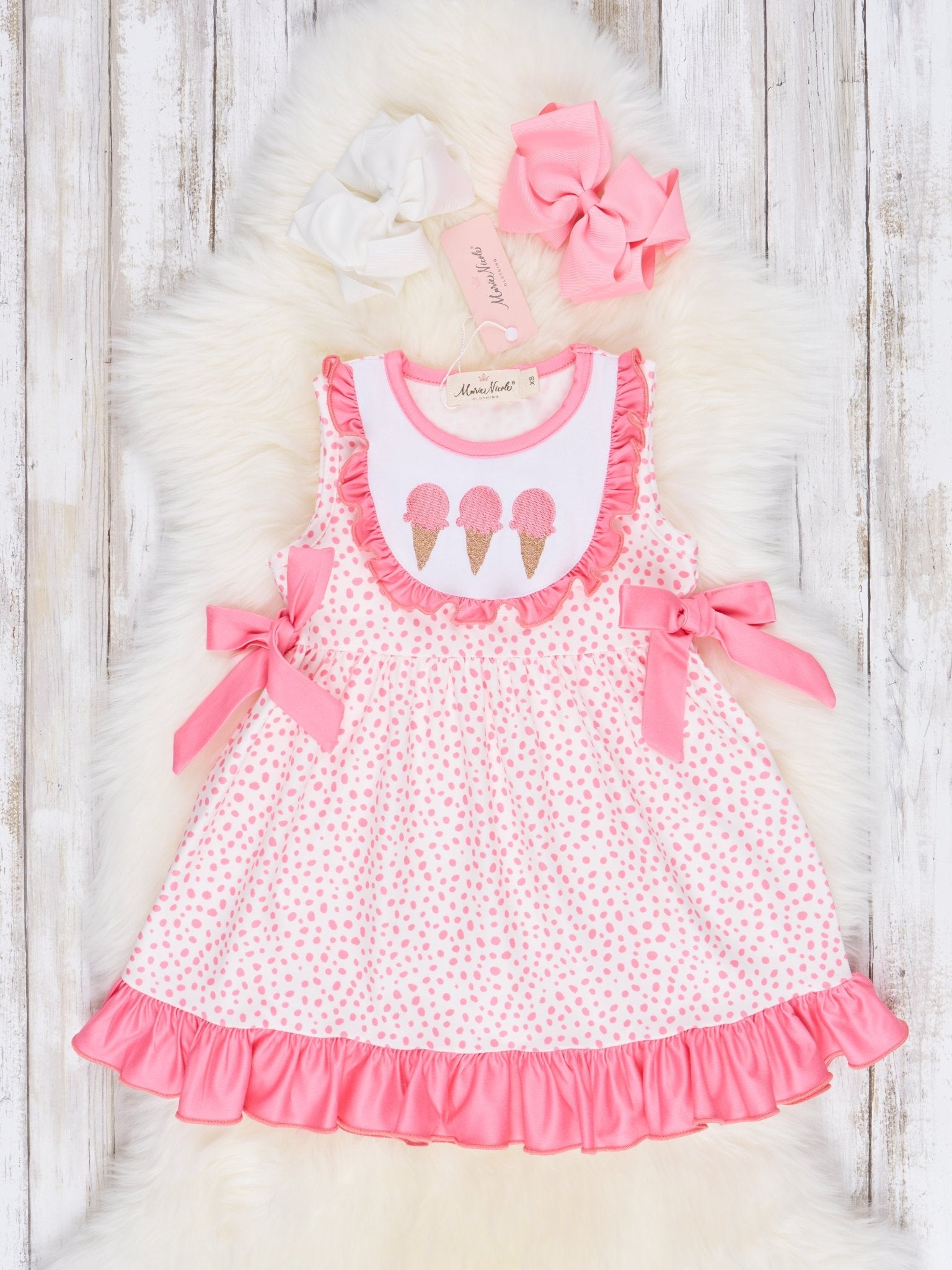Pink Dot Ice Cream Ruffle Dress - Marie Nicole Clothing