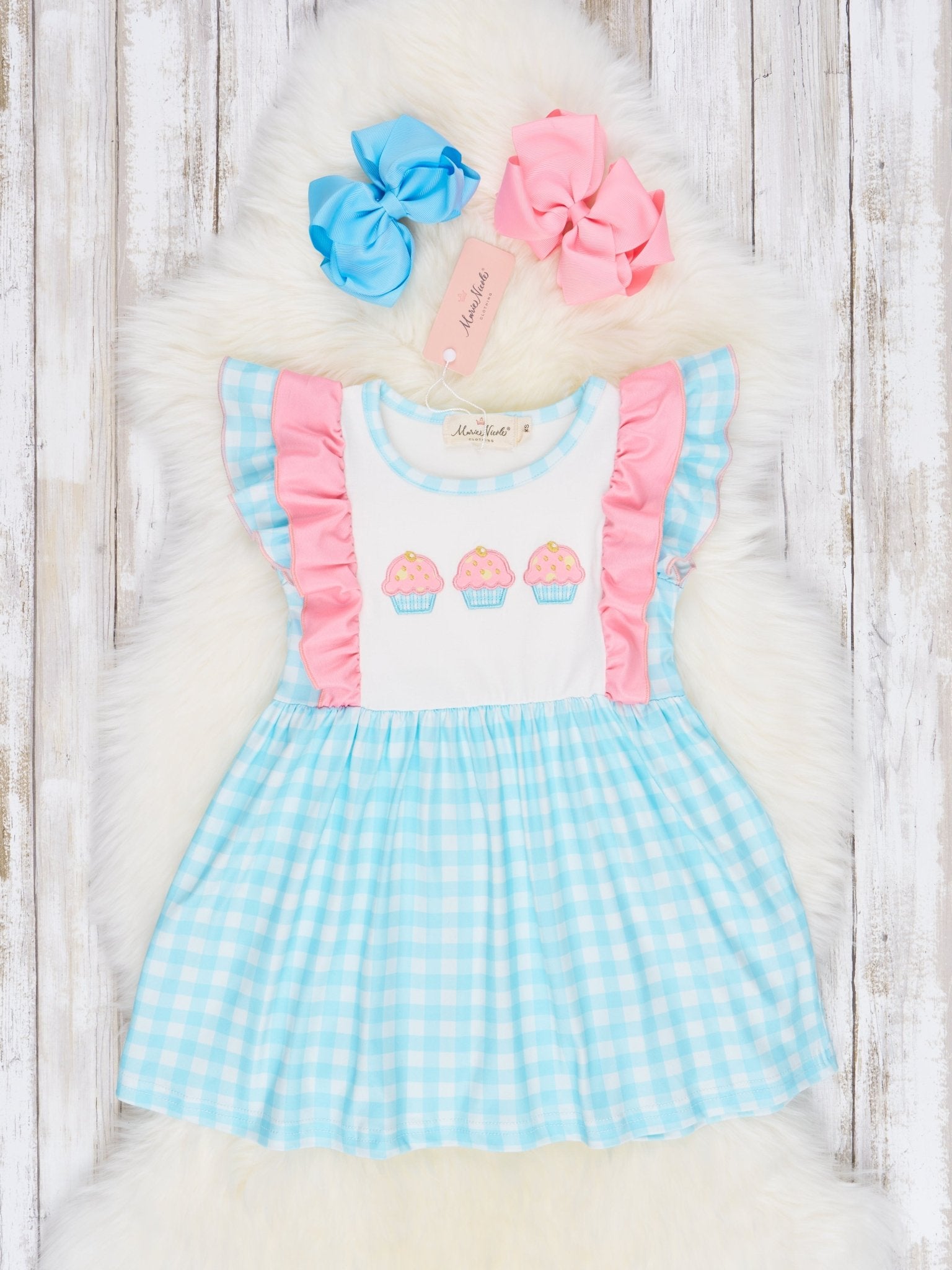Blue Gingham Cupcake Ruffle Dress - Marie Nicole Clothing