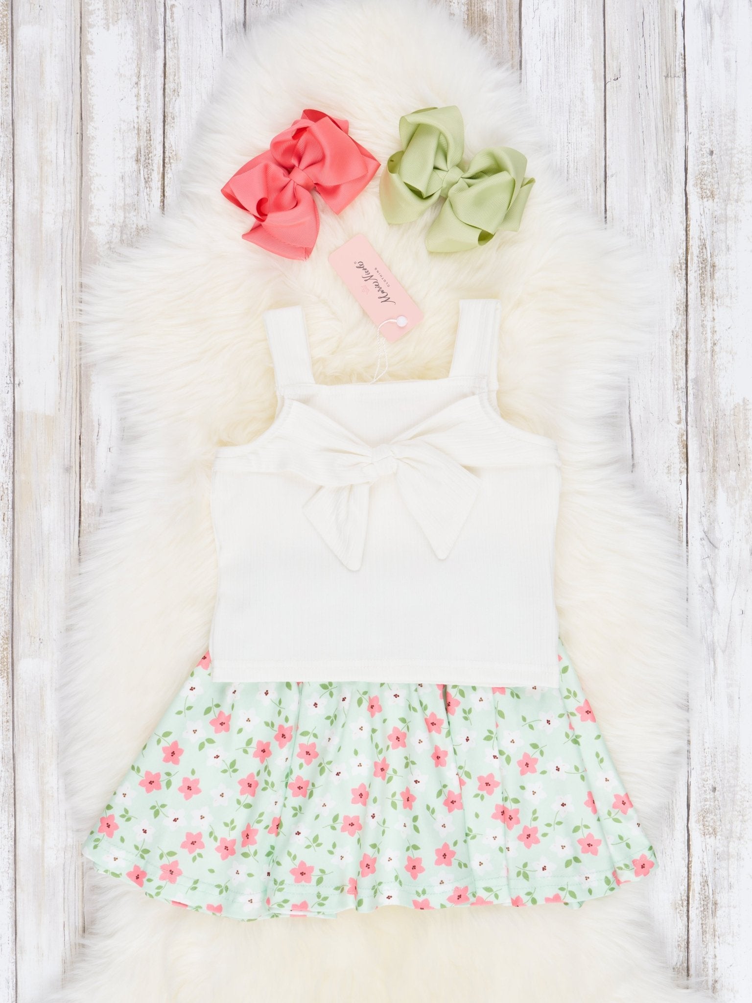 Bow Top & Floral Skirt Outfit - Marie Nicole Clothing