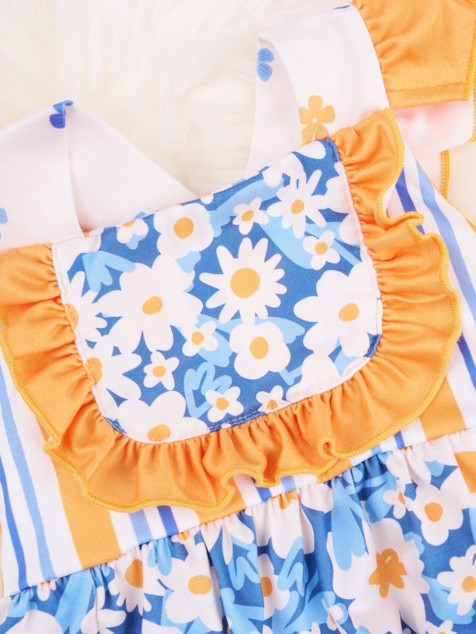 Stripes & Daisies Ruffle Bubble Romper - Marie Nicole Clothing