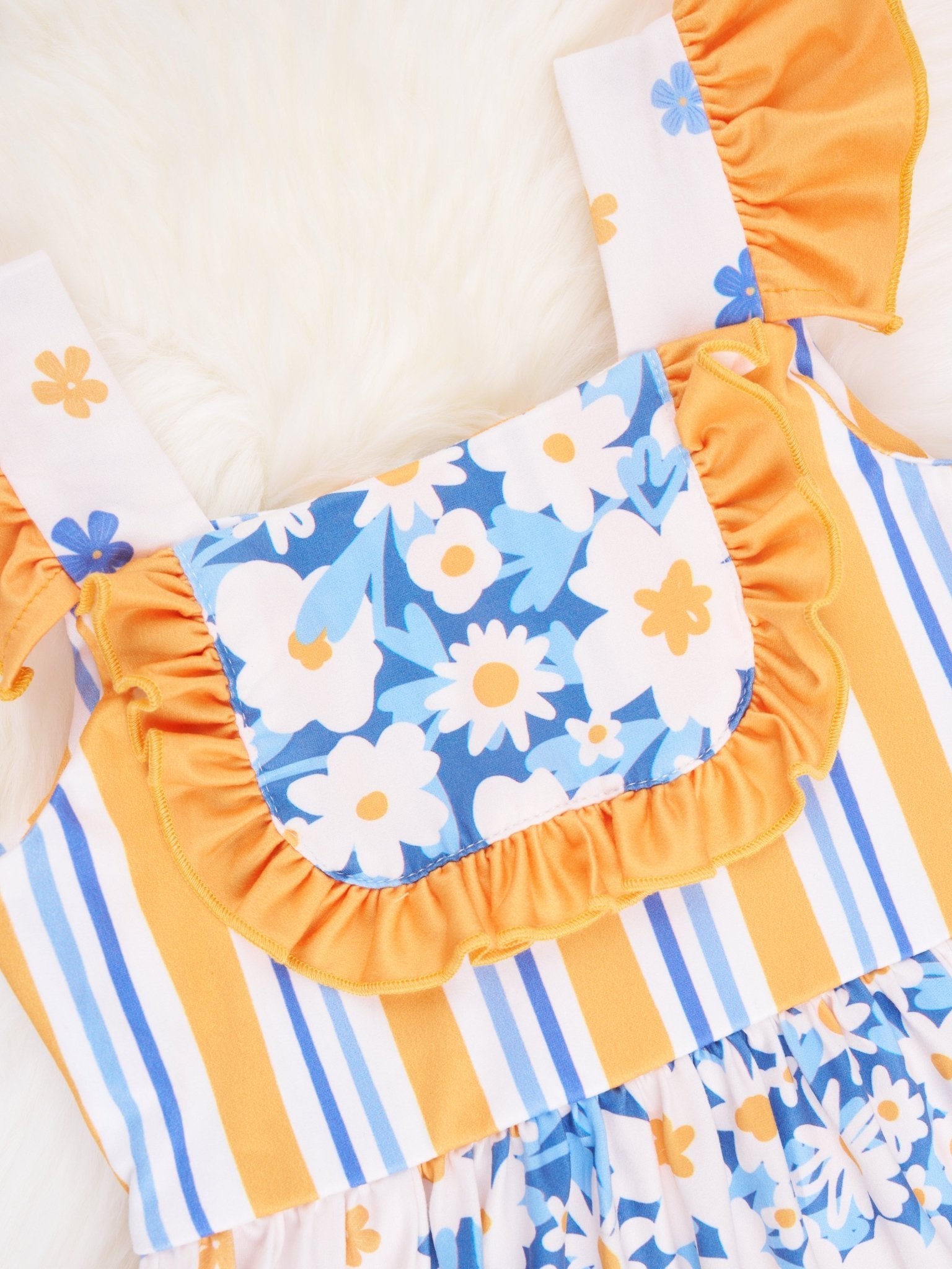 Stripes & Daisies Ruffle Dress - Marie Nicole Clothing