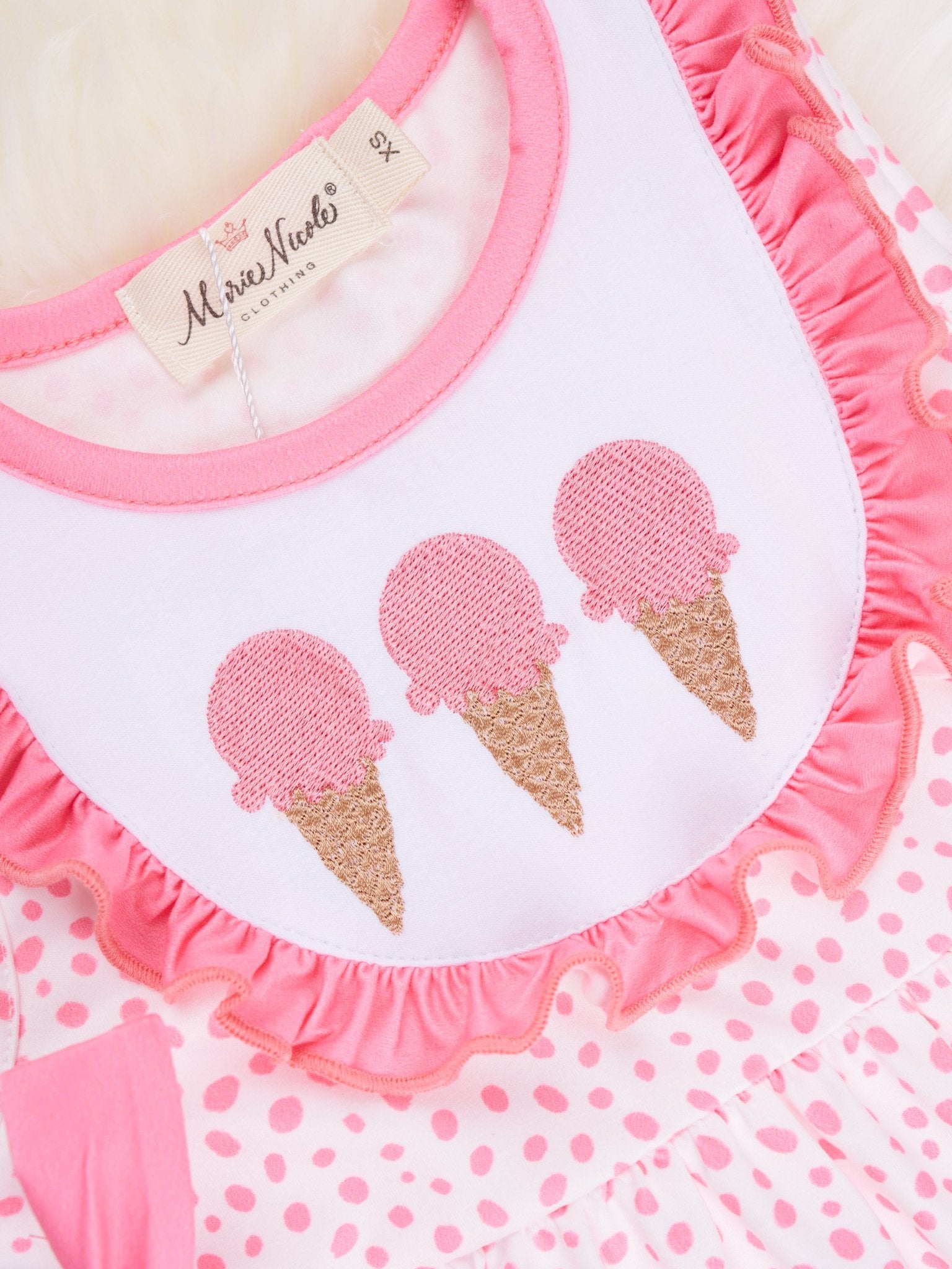 Pink Dot Ice Cream Ruffle Dress - Marie Nicole Clothing