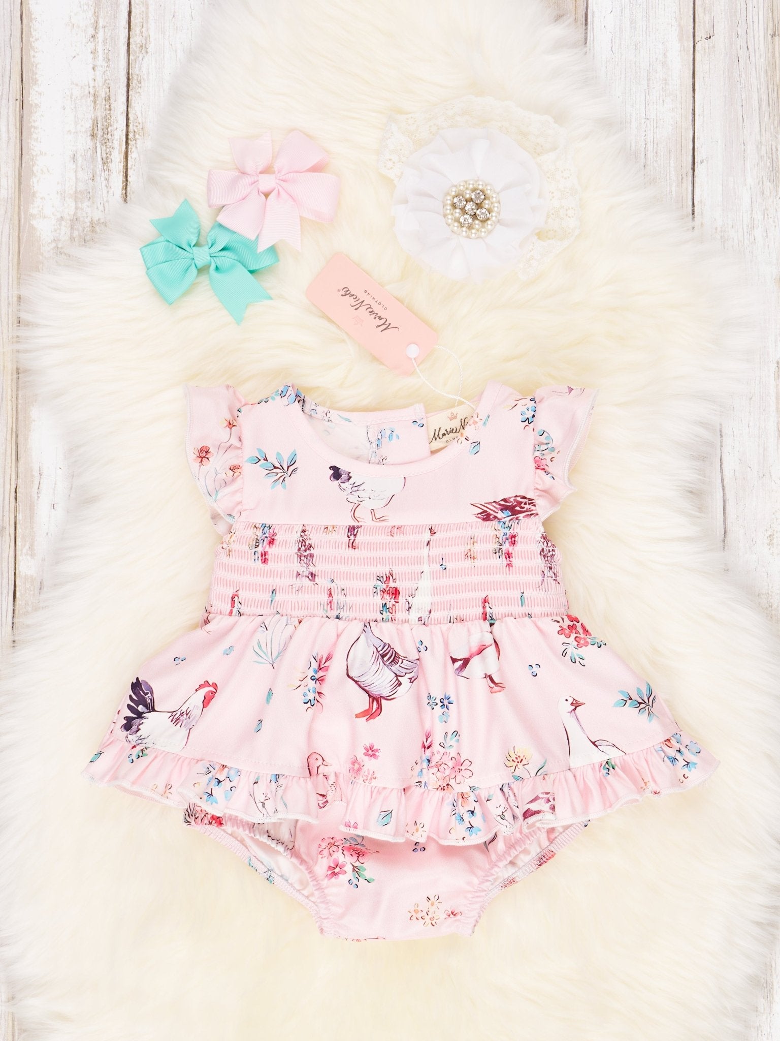 Smocked Chicken Ruffle Bloomers Outfit - Marie Nicole Clothing