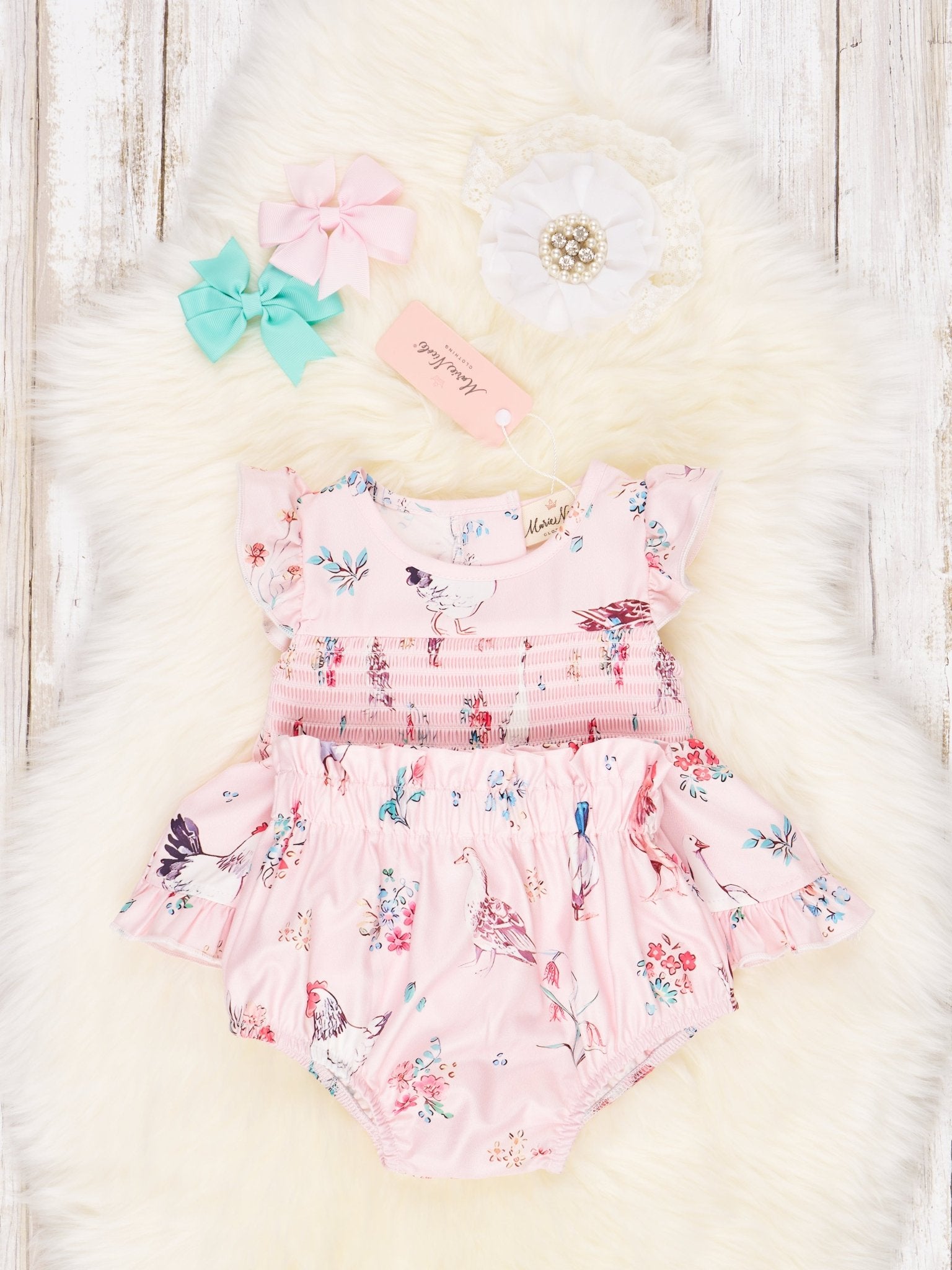 Smocked Chicken Ruffle Bloomers Outfit - Marie Nicole Clothing