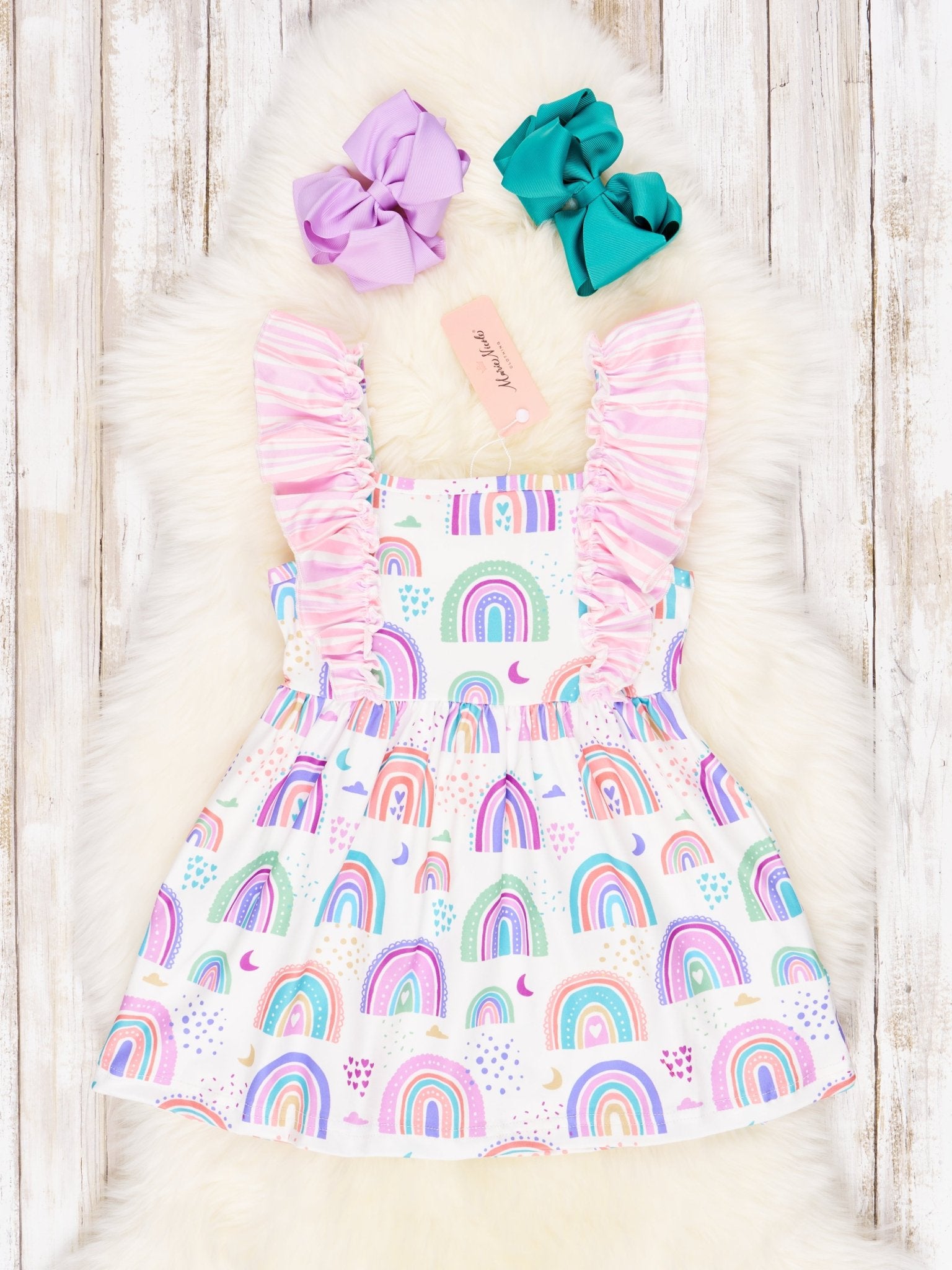 Lavender Rainbow Ruffle Dress - Marie Nicole Clothing
