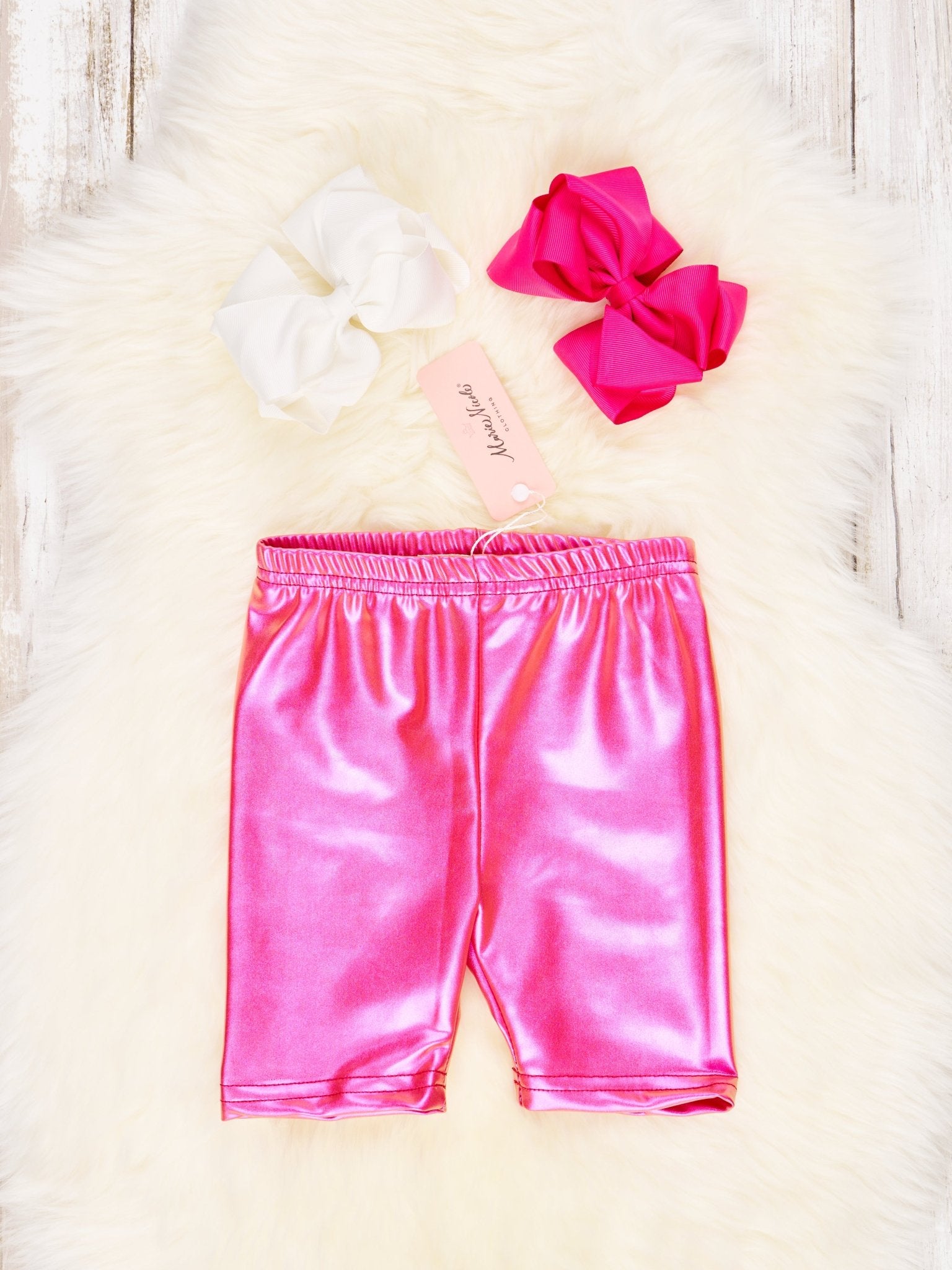 Hot Pink Holographic Long Biker Shorts - Marie Nicole Clothing