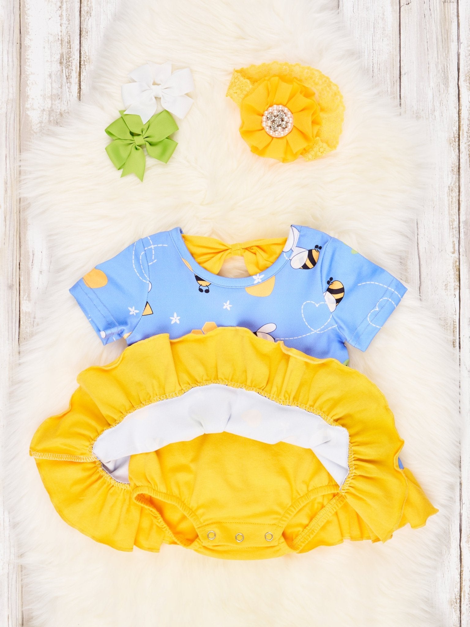 Bold Bees Ruffle Dressy Romper - Marie Nicole Clothing
