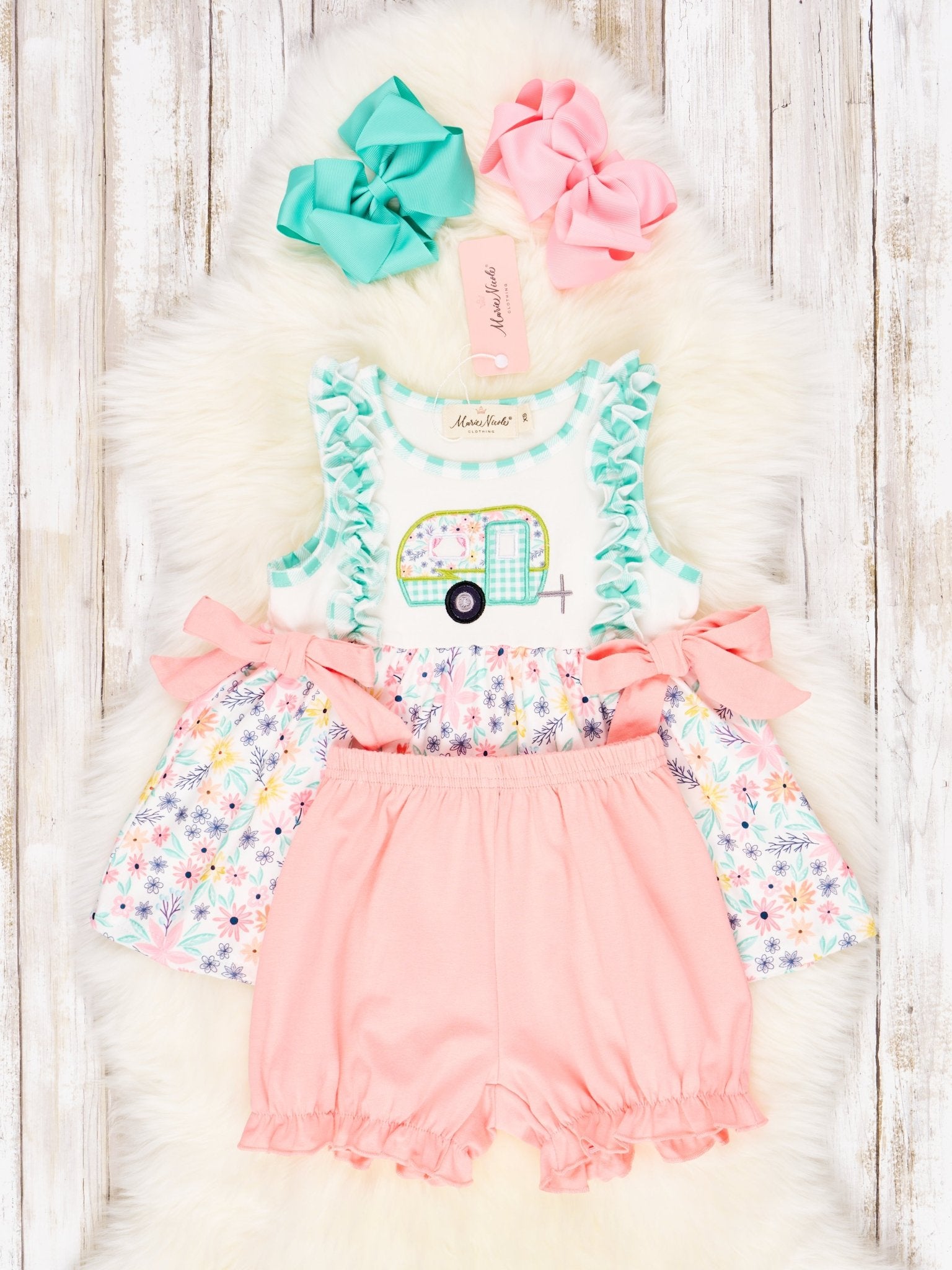 Summer Camper Floral Ruffle Outfit - Marie Nicole Clothing