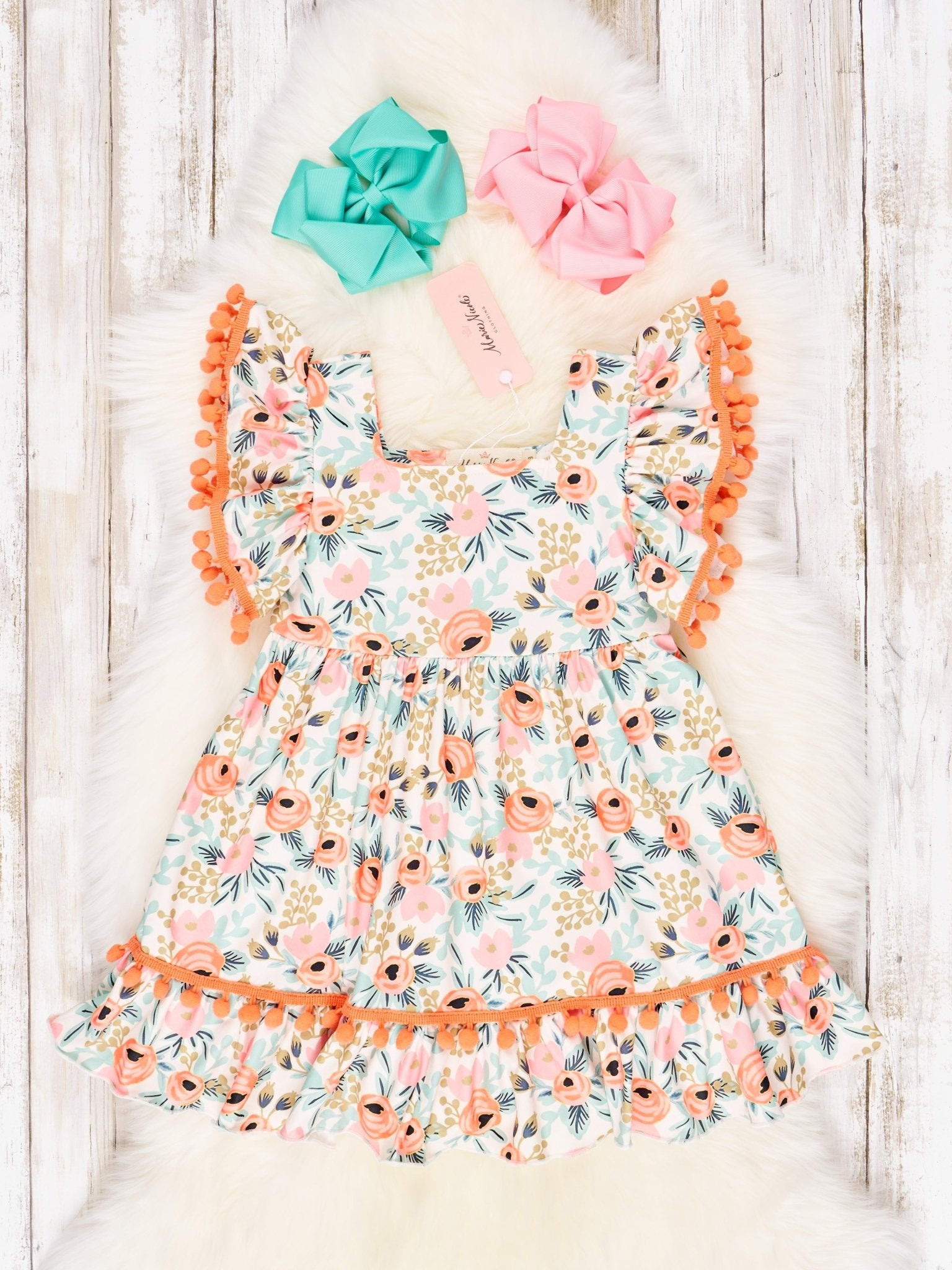 Orange Poppy Ruffle Dress - Marie Nicole Clothing