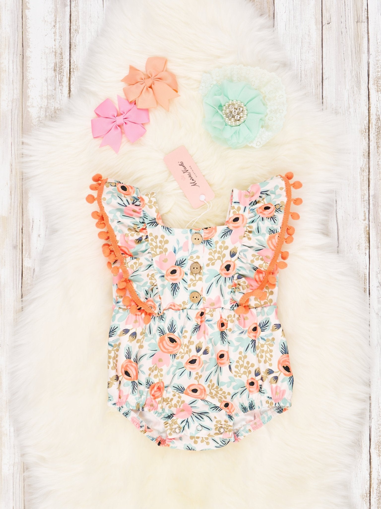 Orange Poppy Ruffle Romper - Marie Nicole Clothing