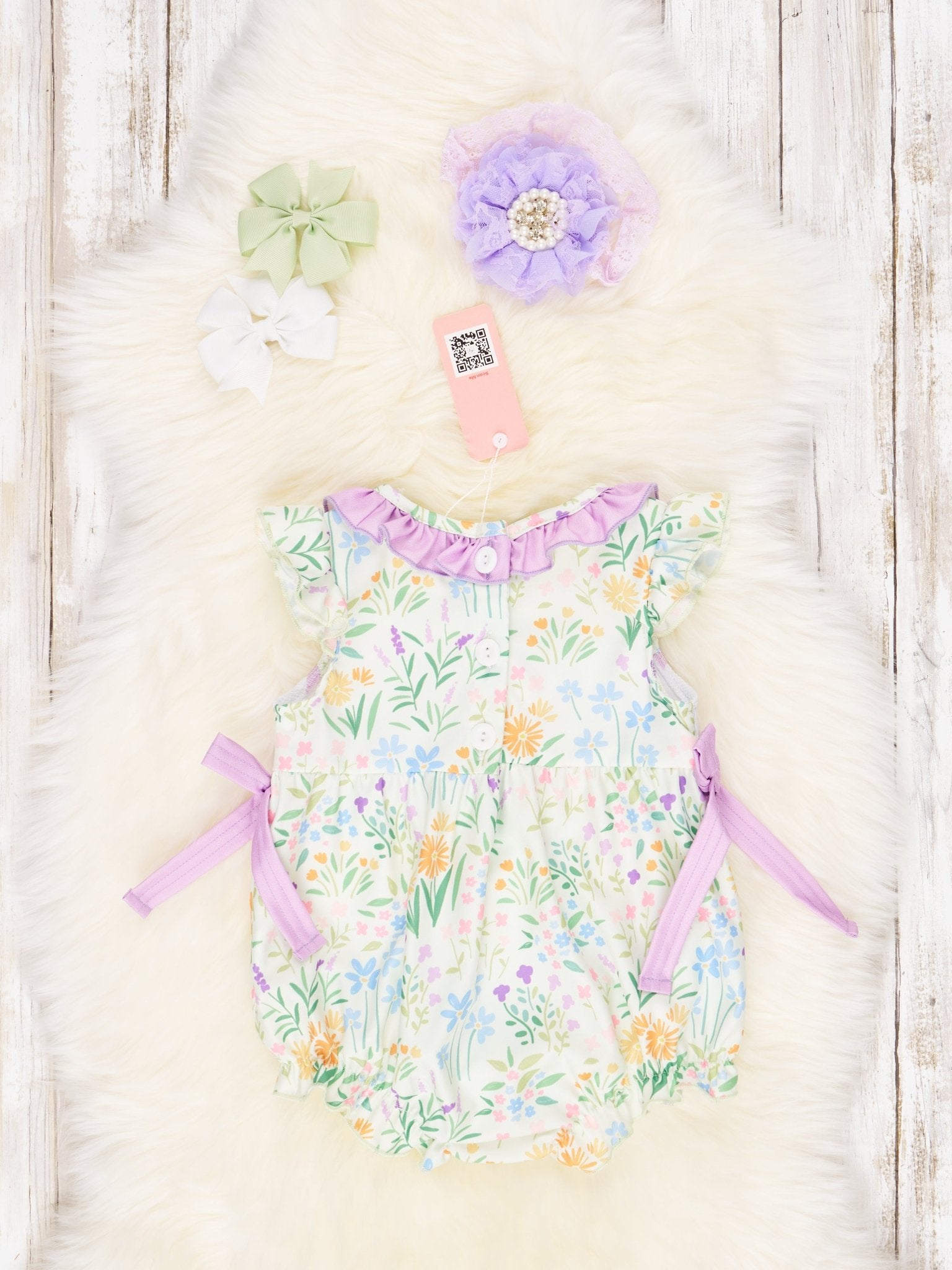 Smocked Floral "Mama's Girl" Ruffle Romper - Marie Nicole Clothing