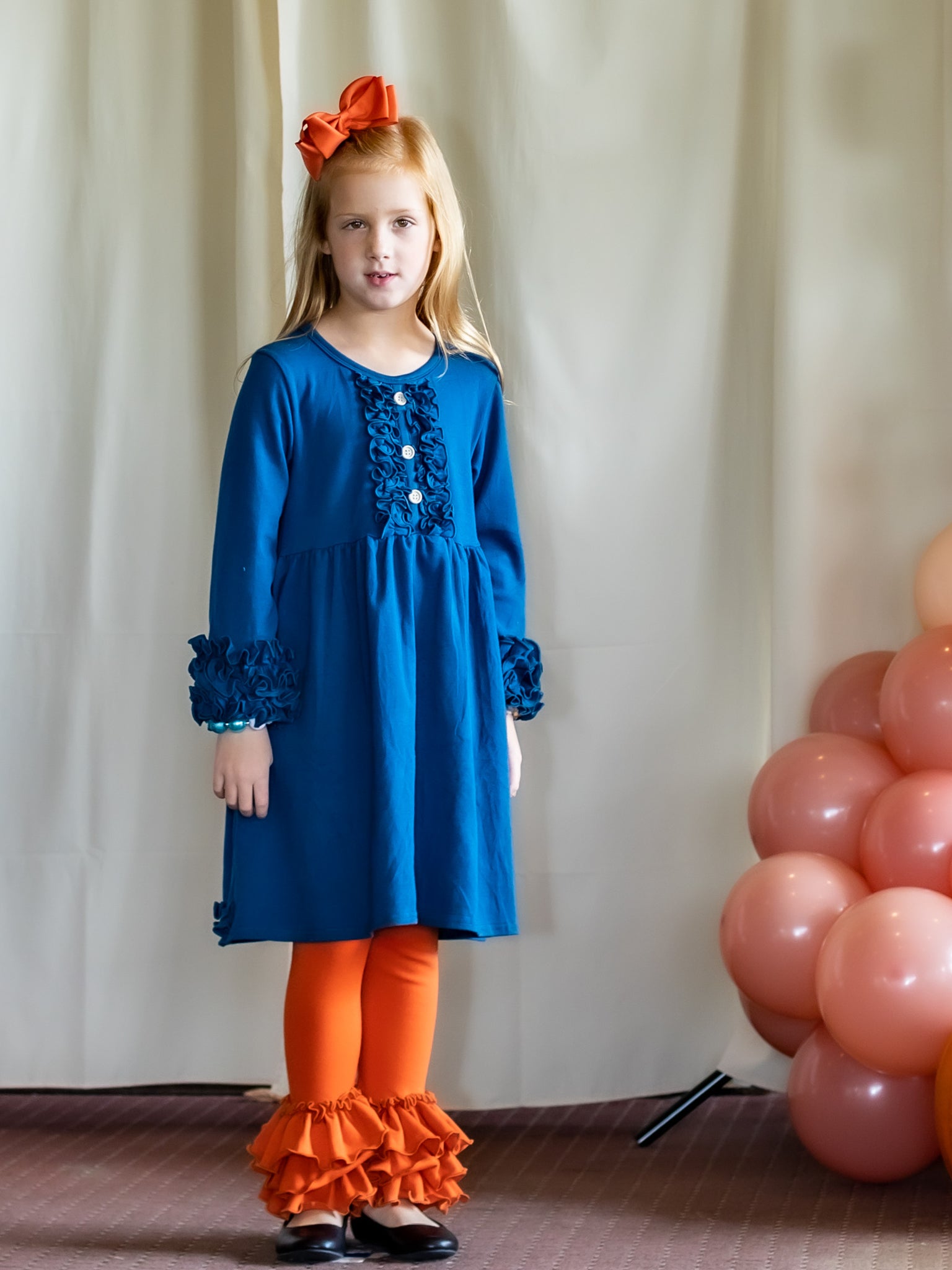 Button Icing/Ruffle Dress - Prussian Blue - Marie Nicole Clothing