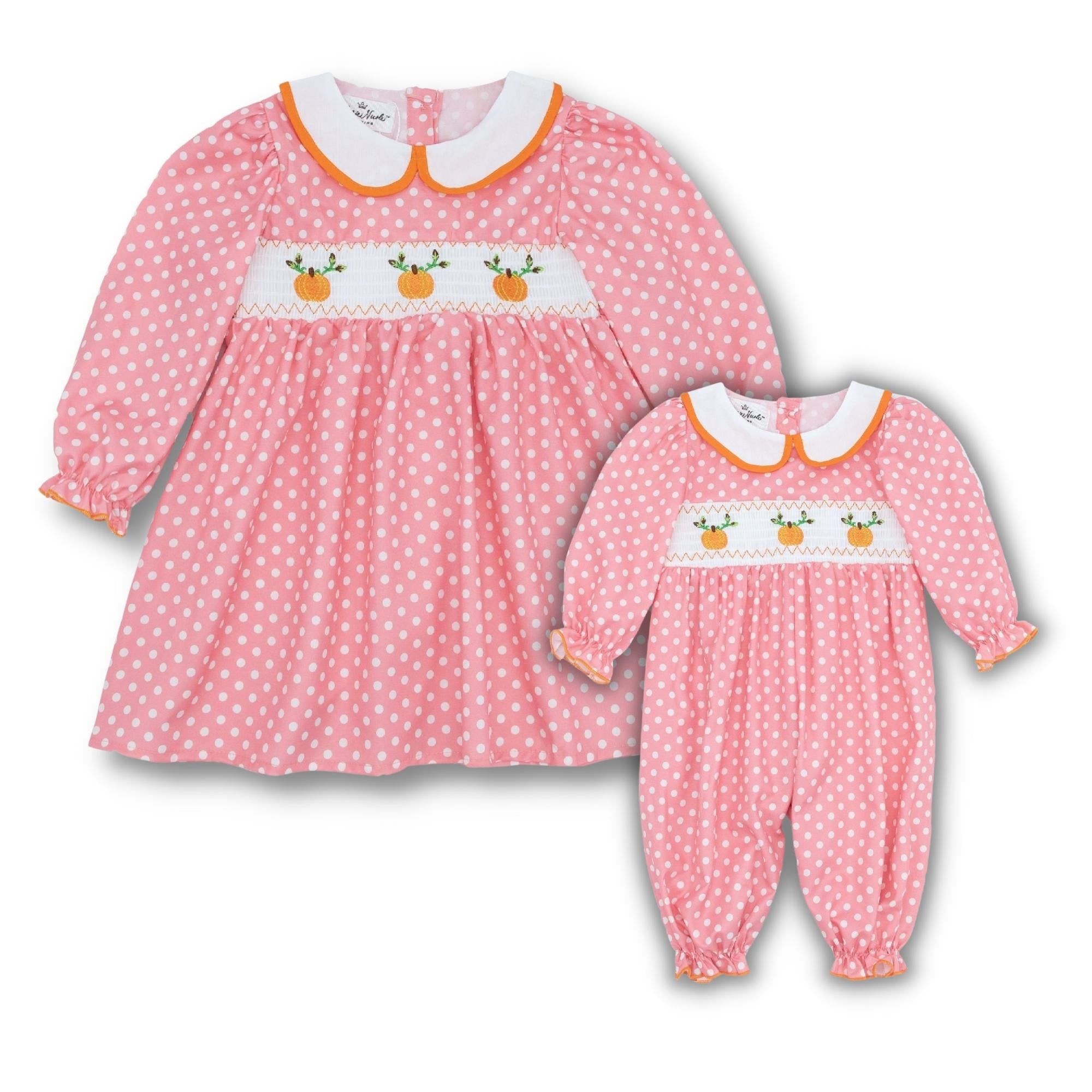 Pink Polka Dotted Smocked Pumpkin Dress - Marie Nicole Clothing