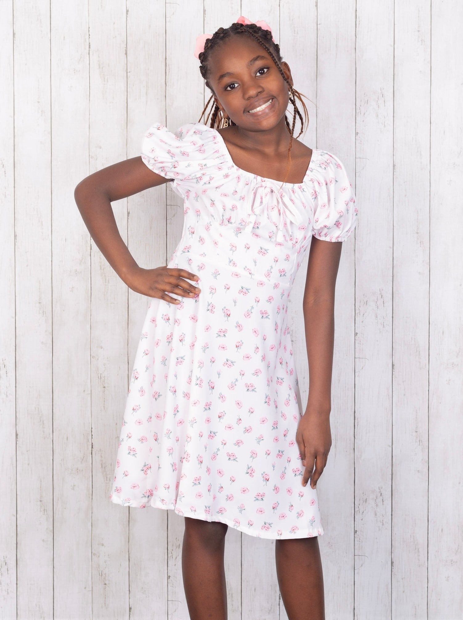 Pink Floral Puff Sleeve Dress - Marie Nicole Clothing