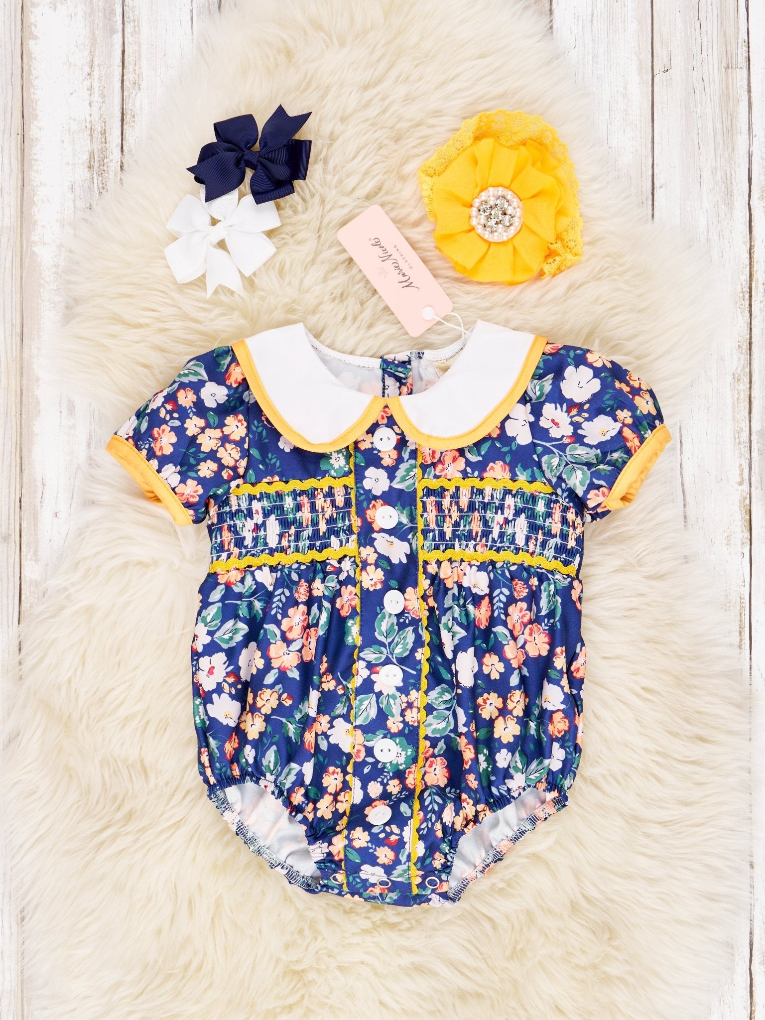 Smocked Ditsy Floral Vintage Romper - Marie Nicole Clothing