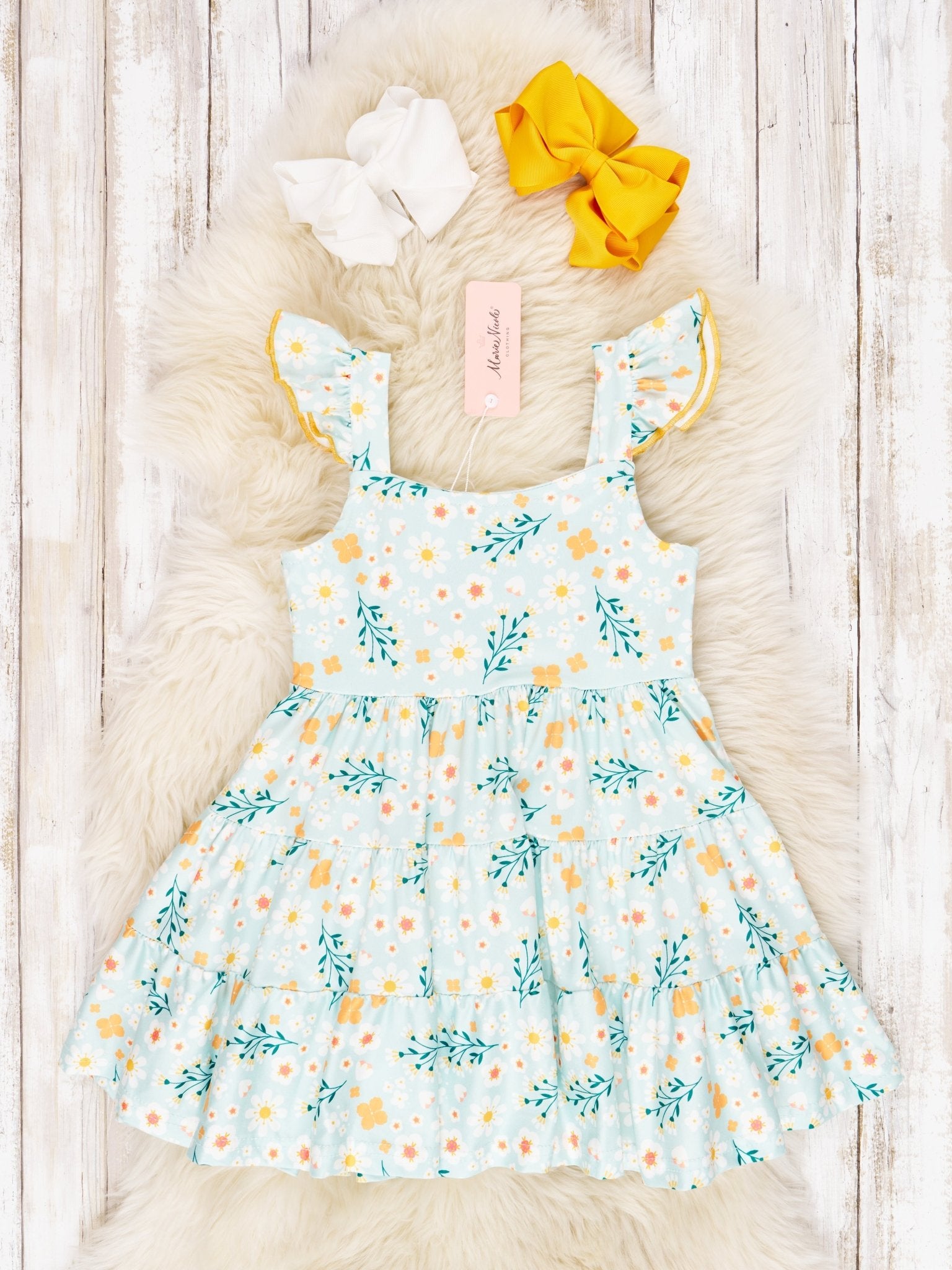 Tiered Daisy Flutter Sleeve Dress - Marie Nicole Clothing