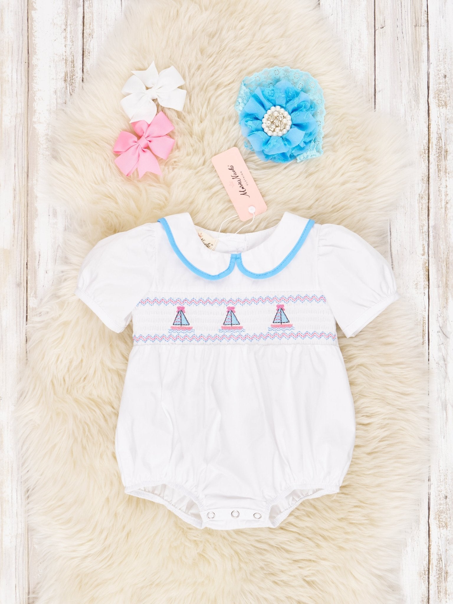 Smocked Sail Boat Vintage Romper - Marie Nicole Clothing