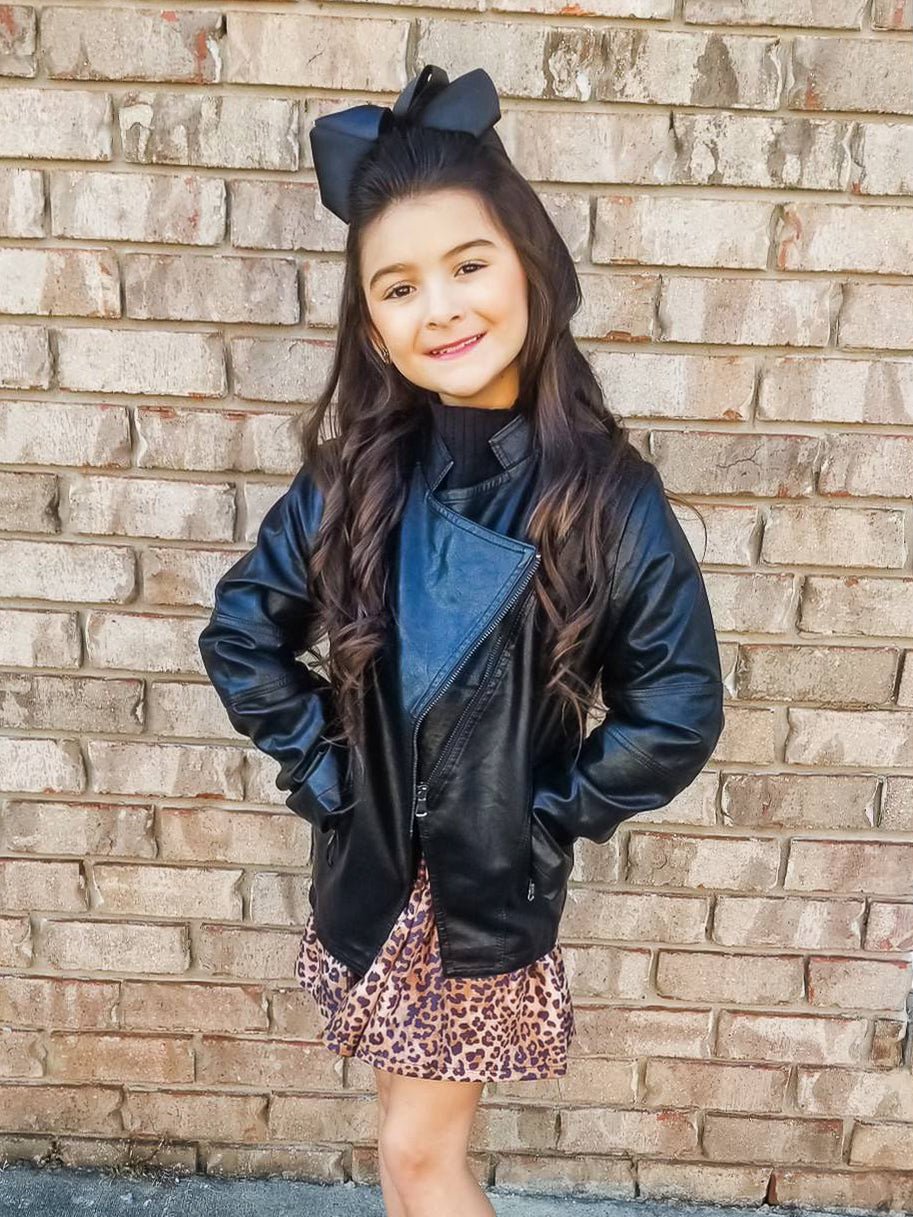 Black Faux Leather Motorcycle Jacket - Marie Nicole Clothing