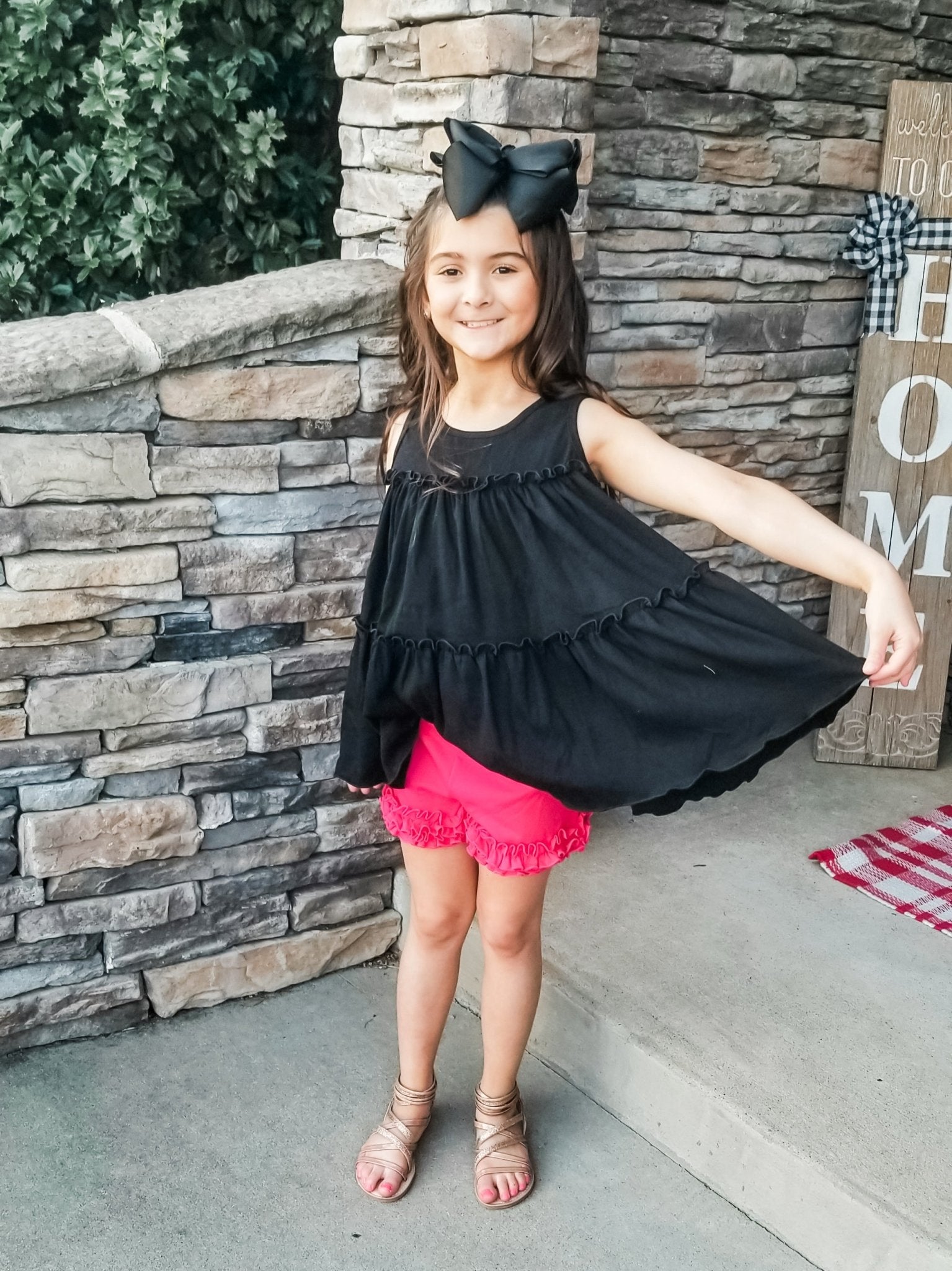 Cotton Swing Ruffle Tank - Black - Marie Nicole Clothing