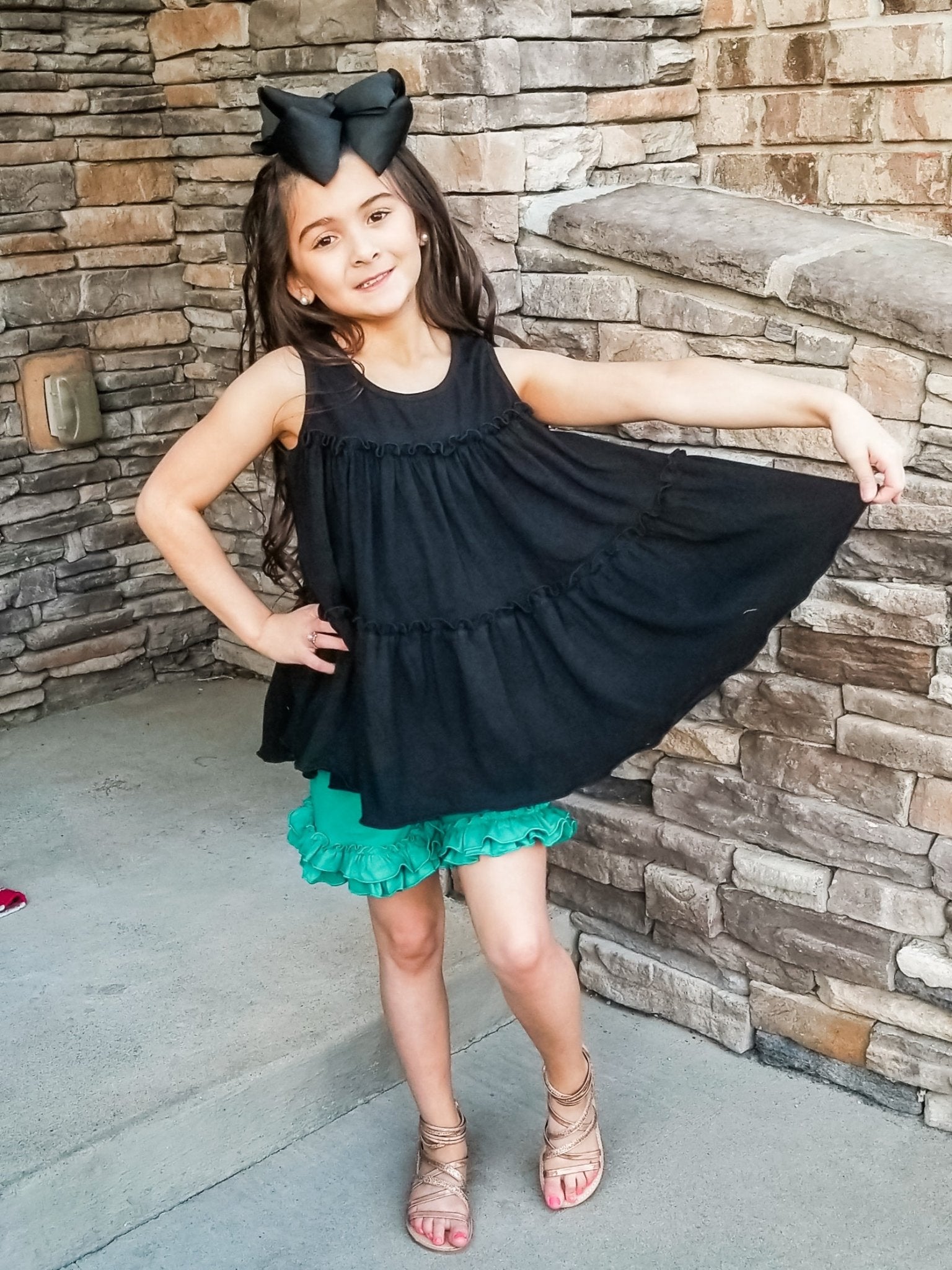 Cotton Swing Ruffle Tank - Black - Marie Nicole Clothing