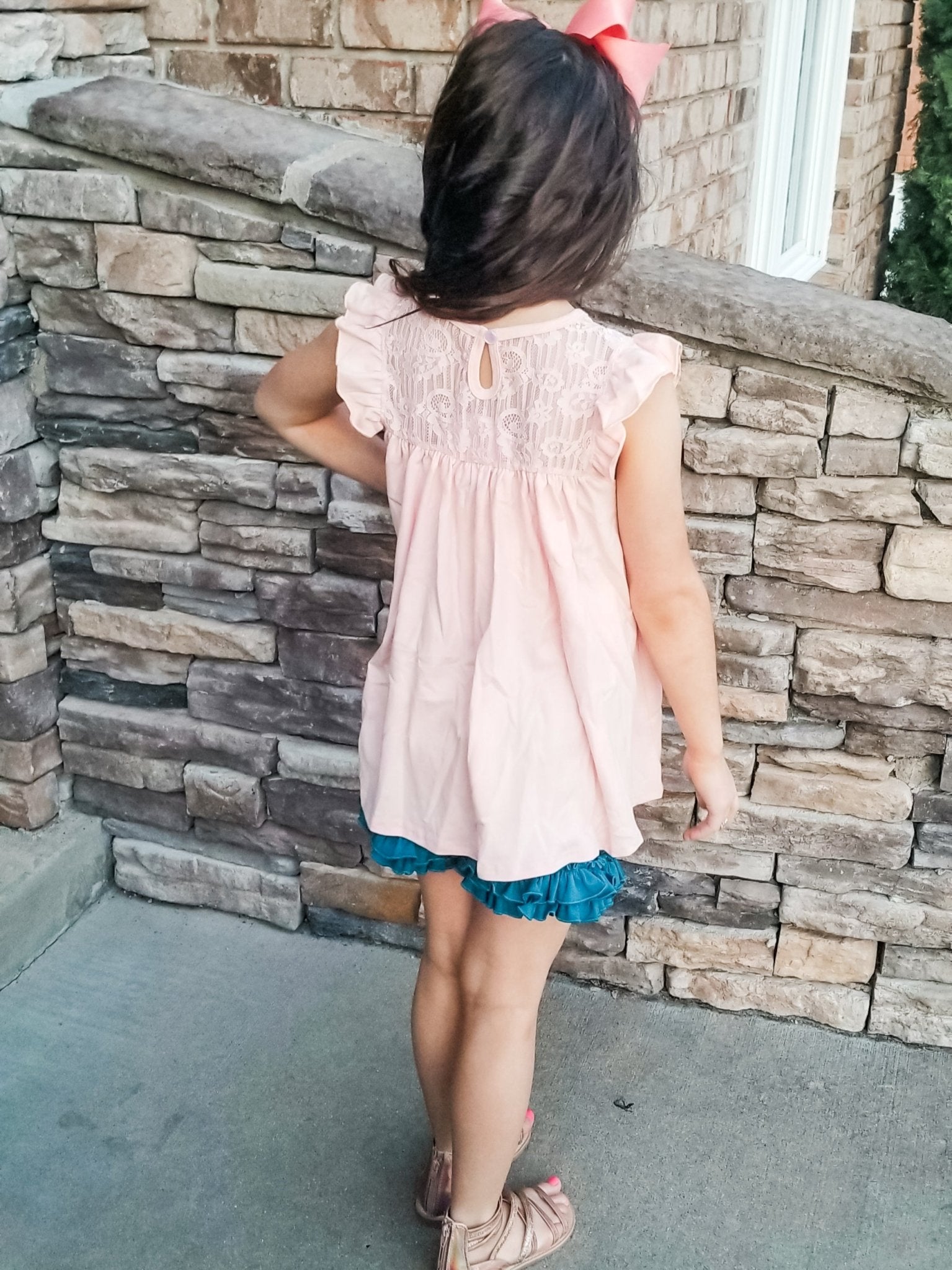 Lace Flutter Sleeve Top - Peach - Marie Nicole Clothing