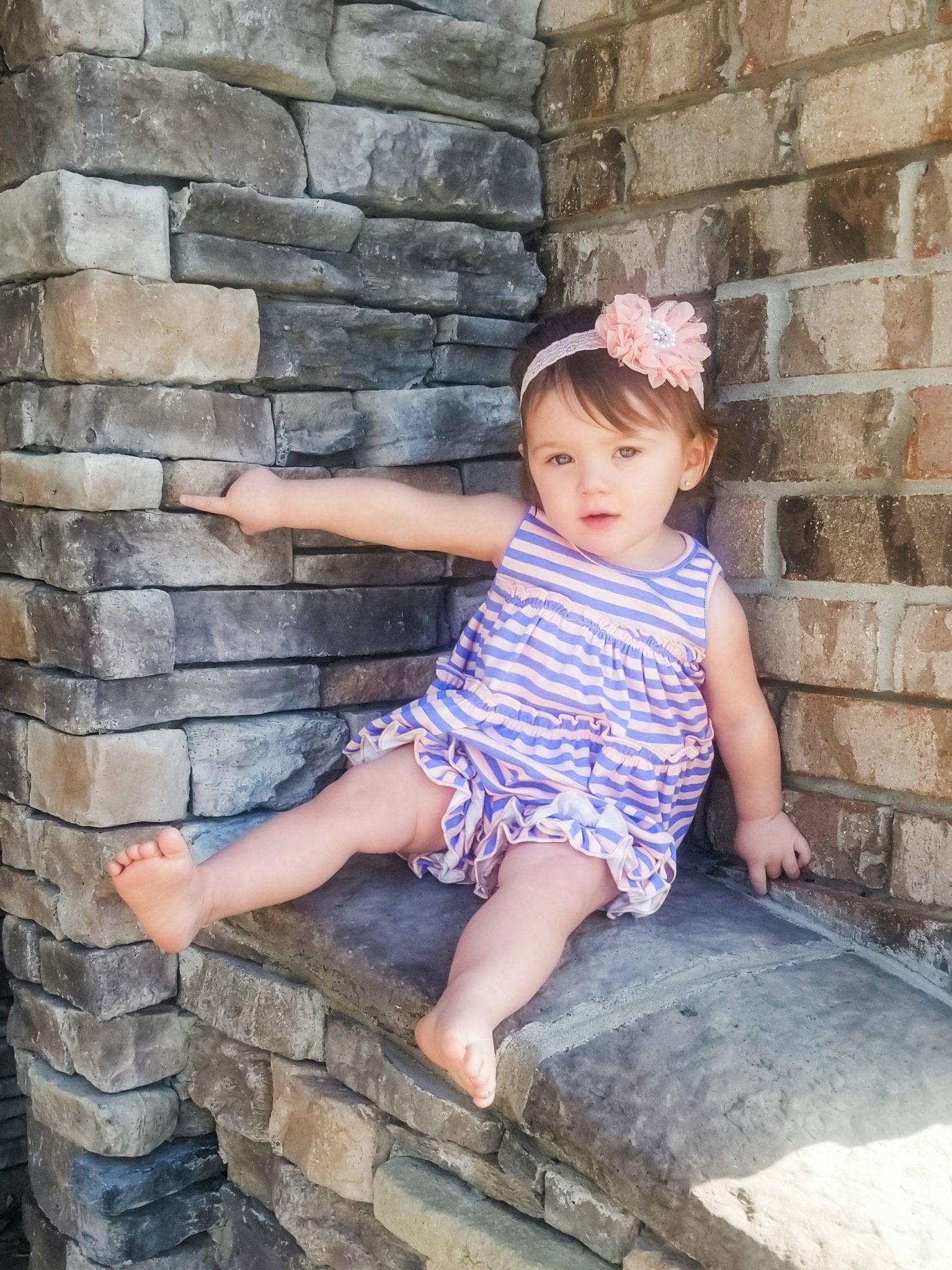 Peach & Orchid Striped Ruffle Trim Cotton Shorts - Marie Nicole Clothing
