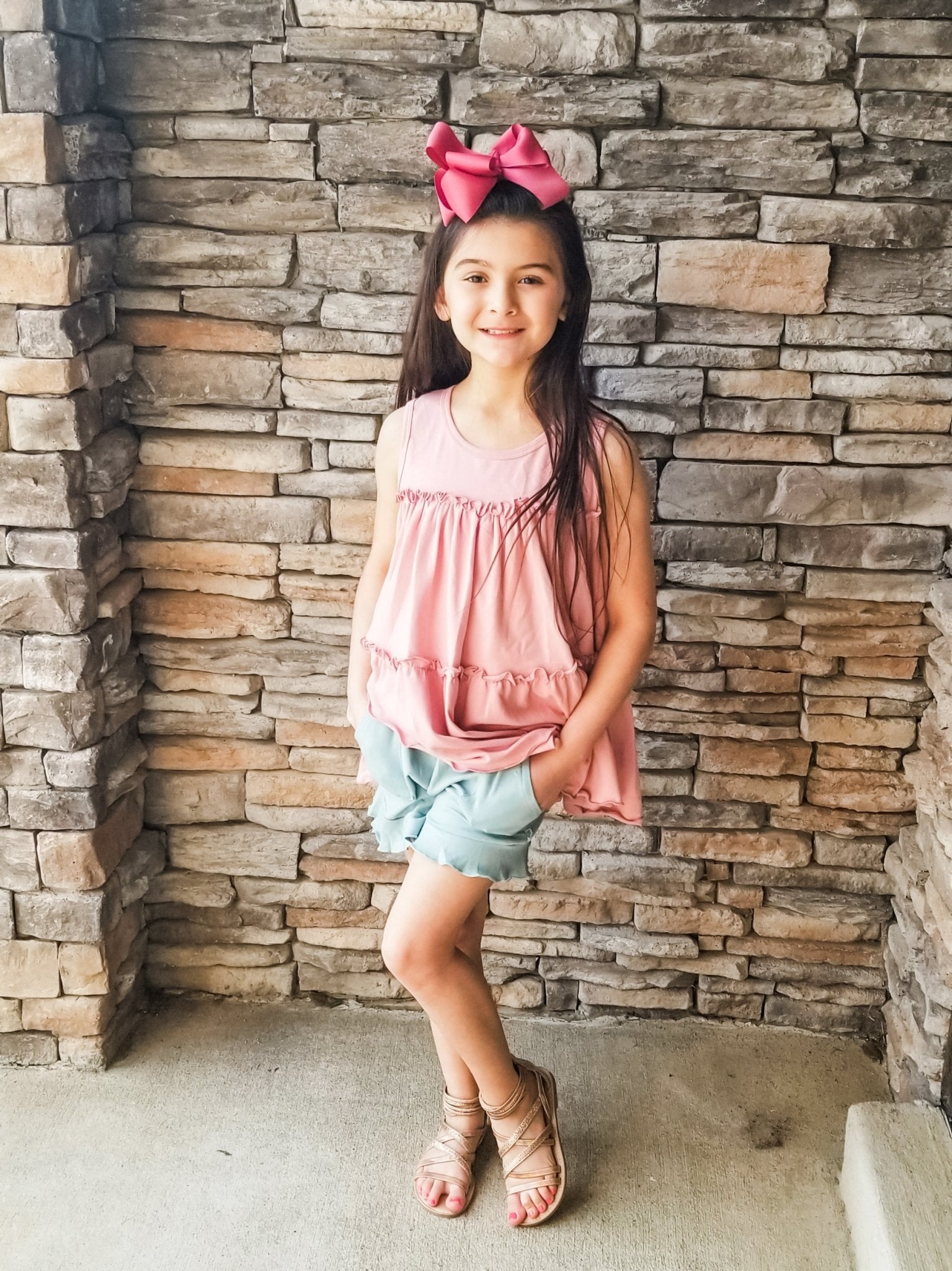 Pocket Ruffle Short - Nile Blue - Marie Nicole Clothing