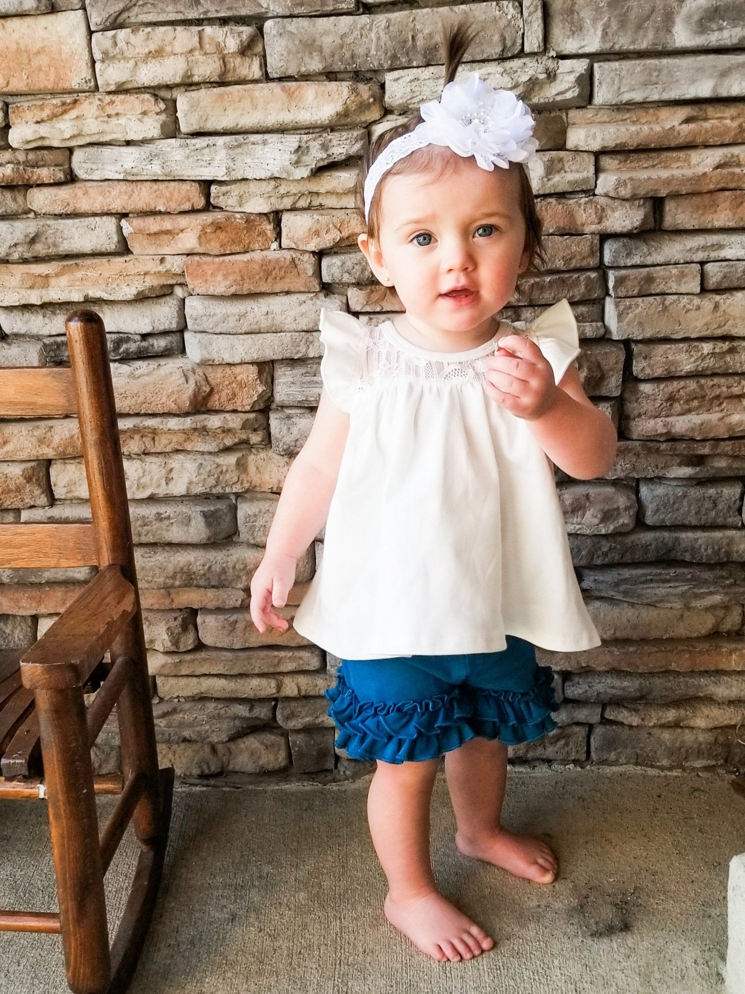 Jade Sea Ruffle Trim Cotton Shorts - Marie Nicole Clothing