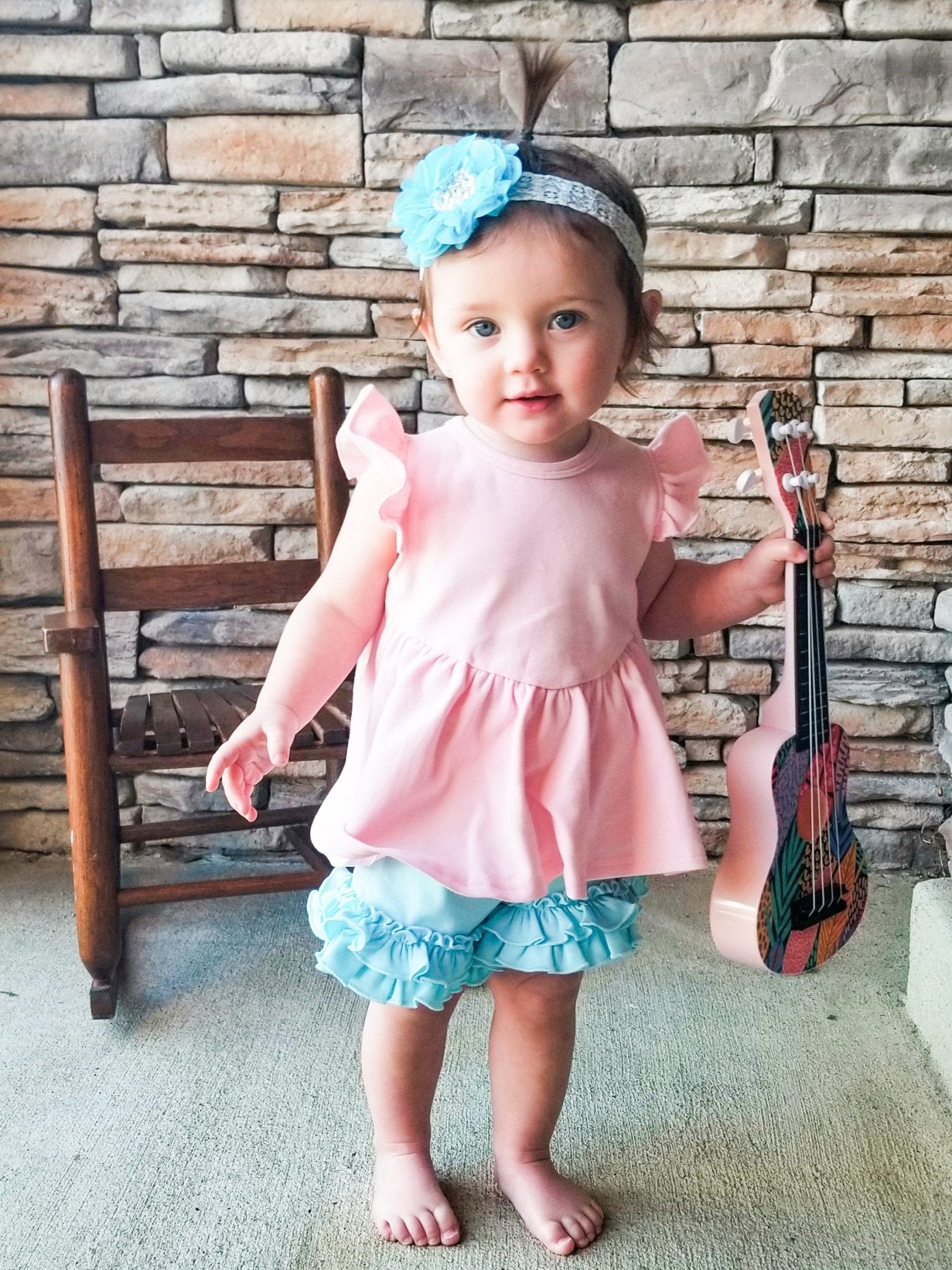 Baby Blue Ruffle Trim Cotton Shorts - Marie Nicole Clothing
