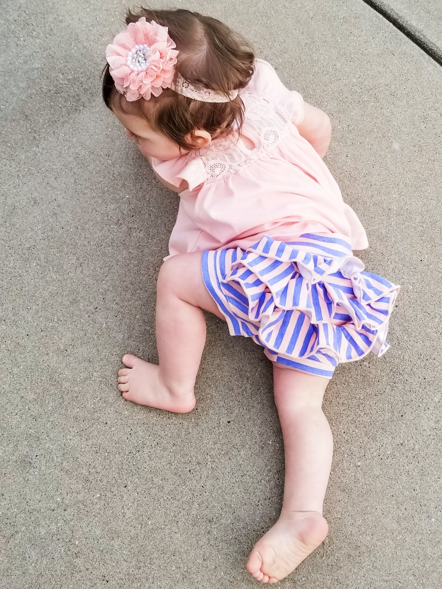 Ruffle Bloomer - Striped Peach/Orchid - Marie Nicole Clothing