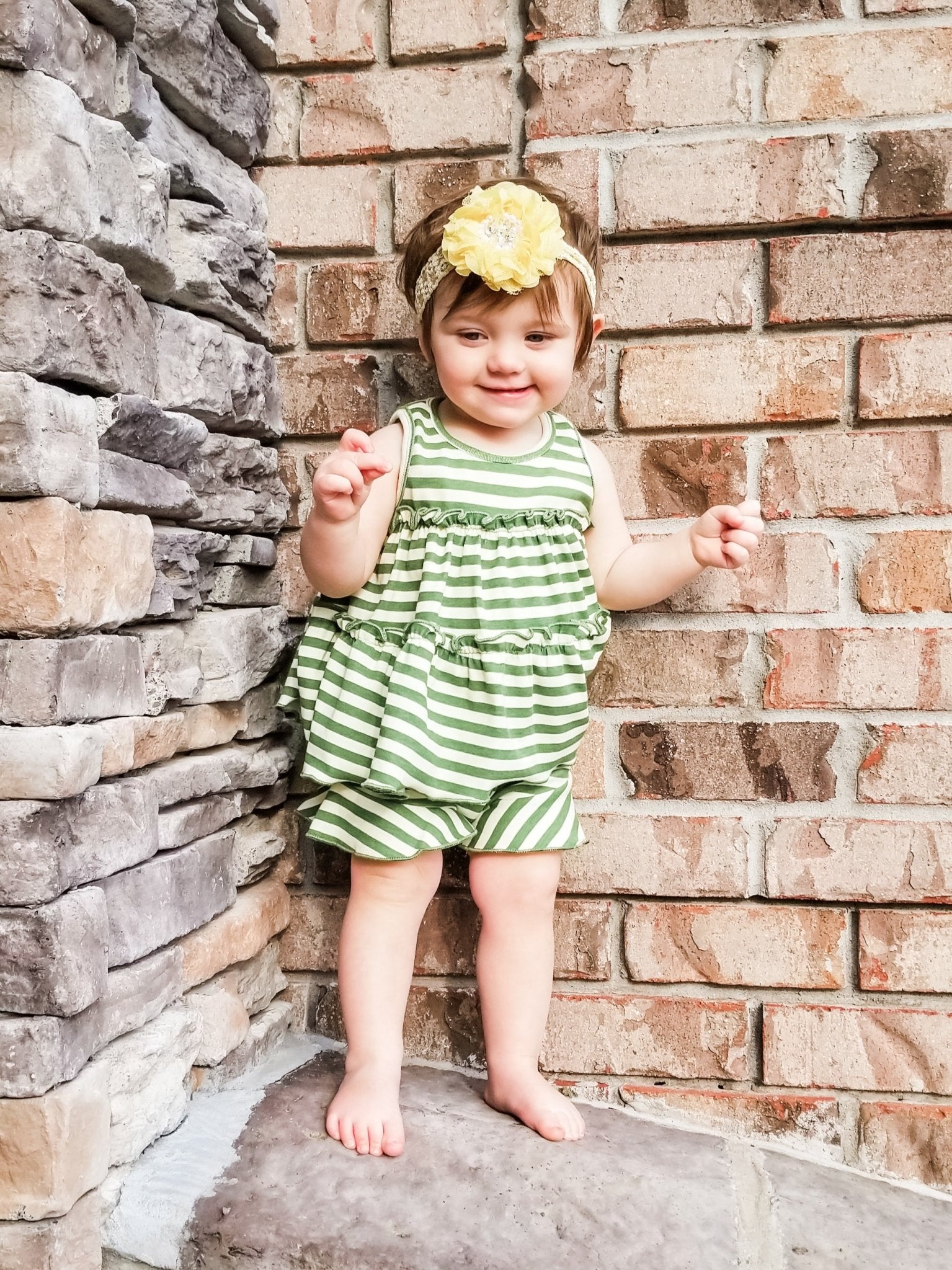 Cotton Swing Ruffle Tank - Olive/Cream Striped - Marie Nicole Clothing
