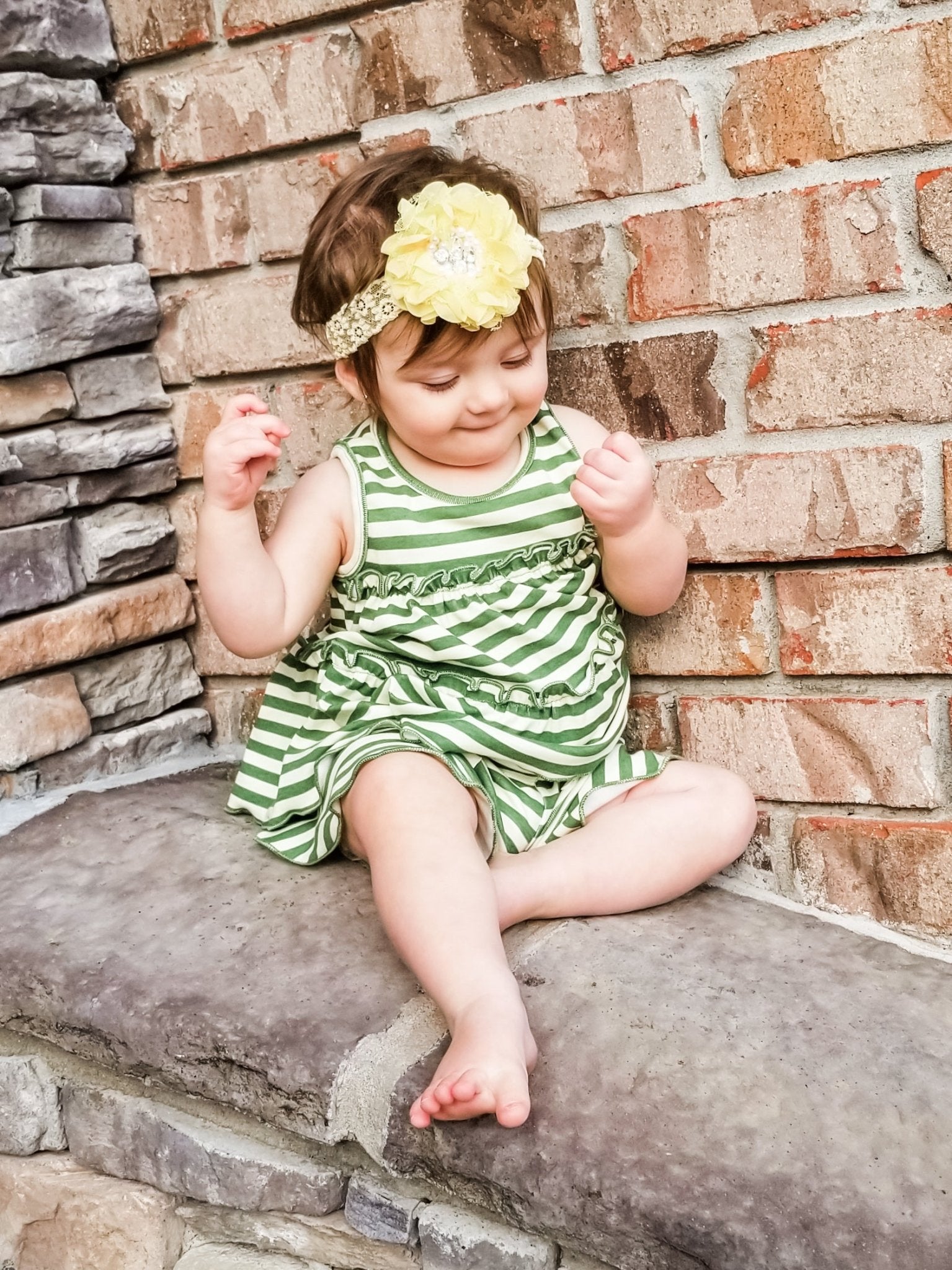 Cotton Swing Ruffle Tank - Olive/Cream Striped - Marie Nicole Clothing