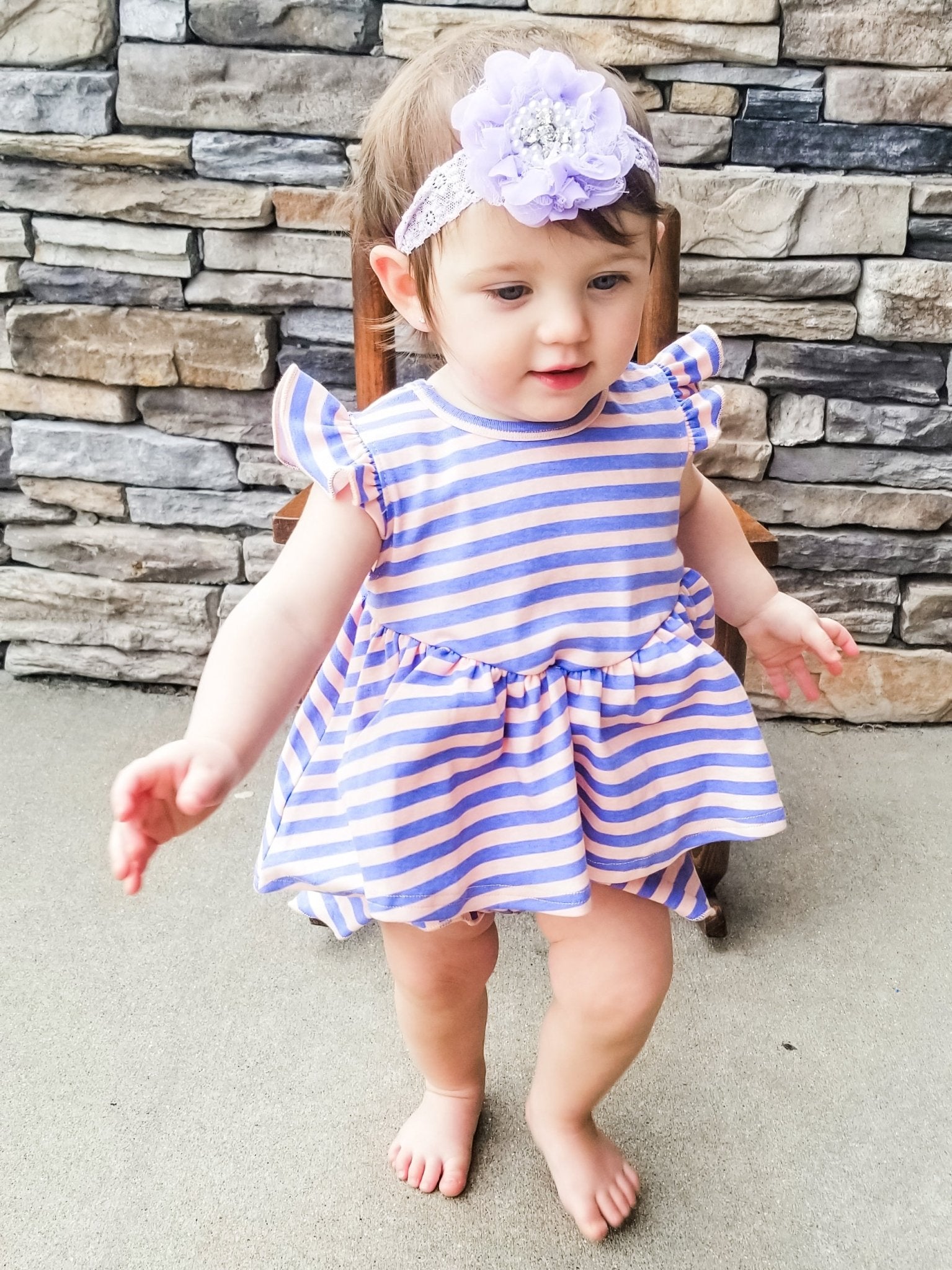 Cotton Hi - Lo Ruffle Top - Peach/Orchid Striped - Marie Nicole Clothing