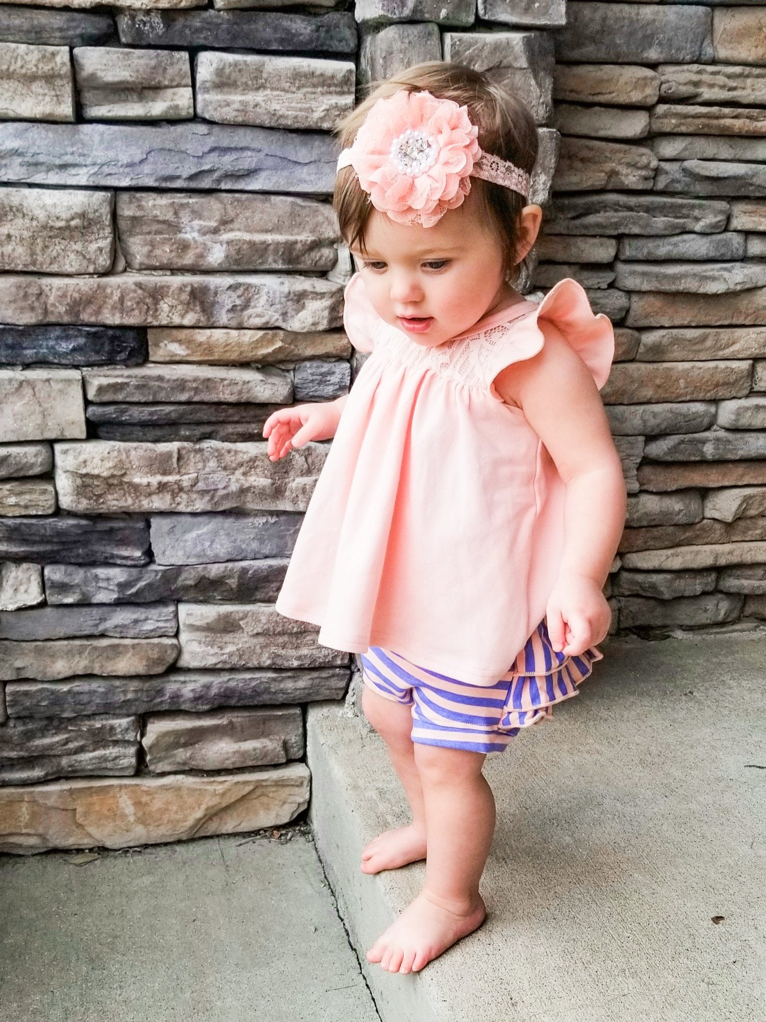 Lace Flutter Sleeve Top - Peach - Marie Nicole Clothing